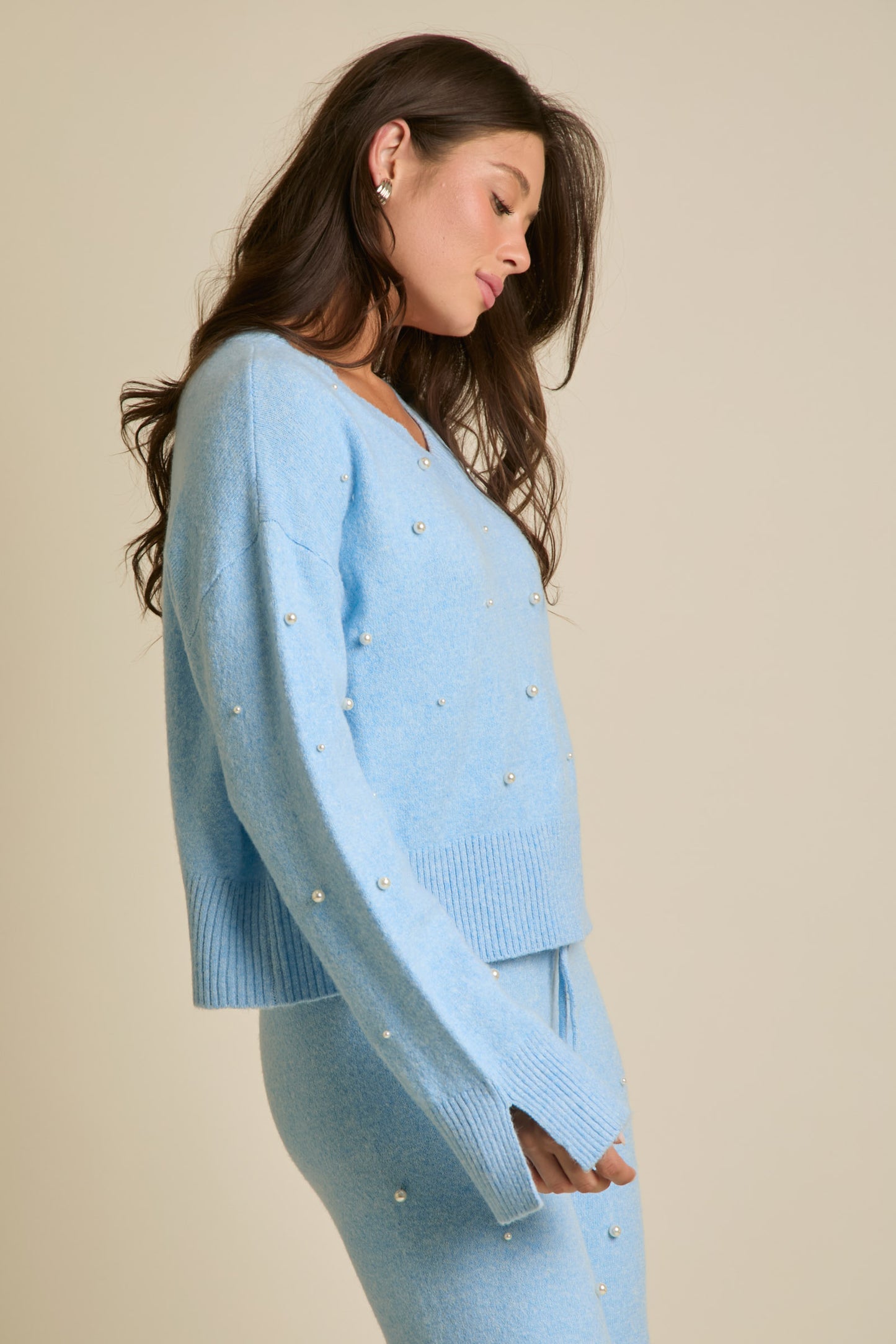 Collete Pearl Sweater Set- Blue