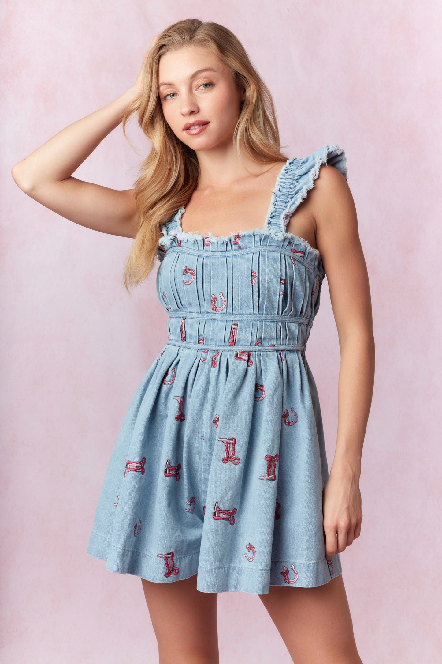 Bow Boots Denim Romper
