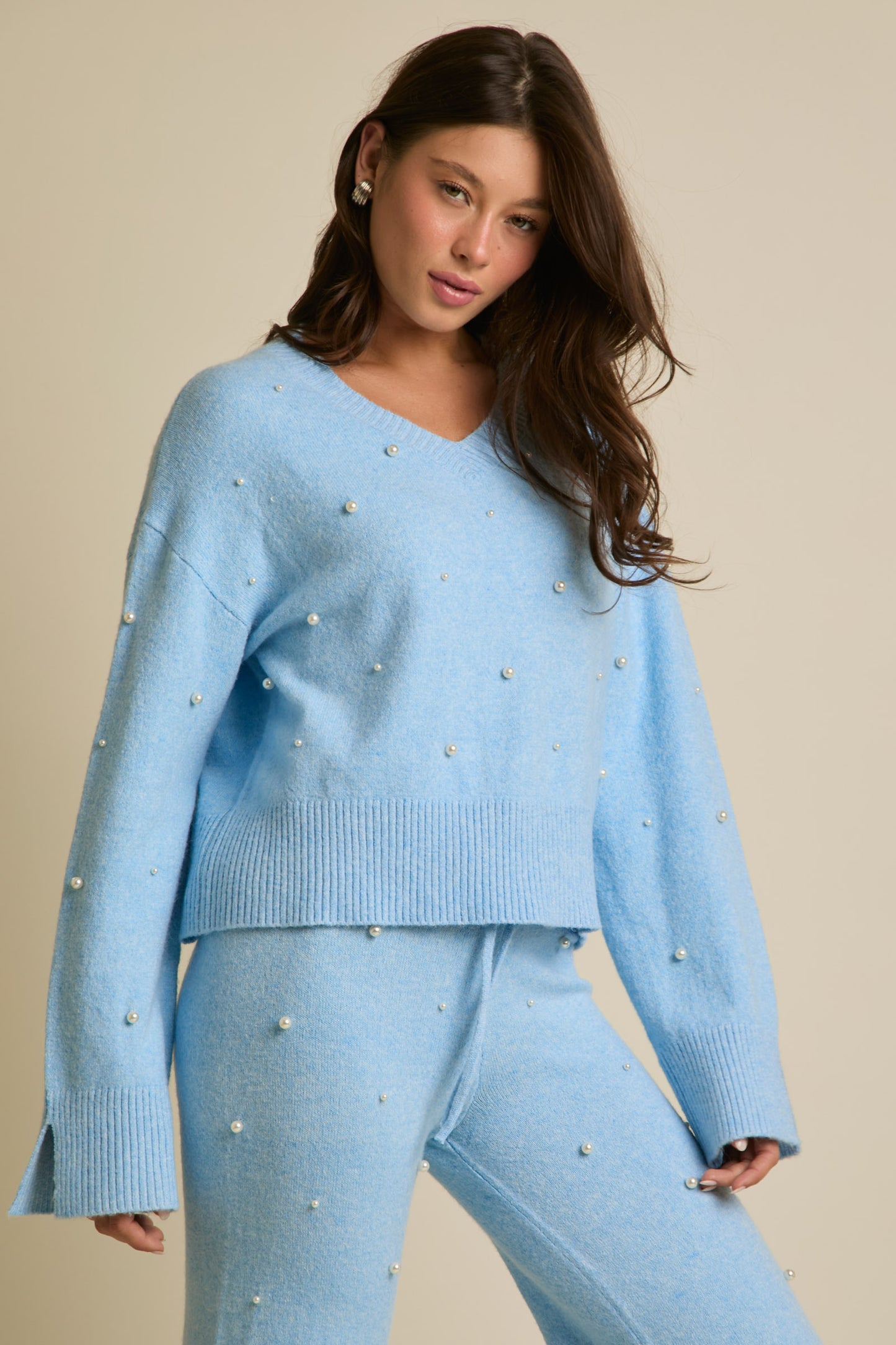 Collete Pearl Sweater Set- Blue