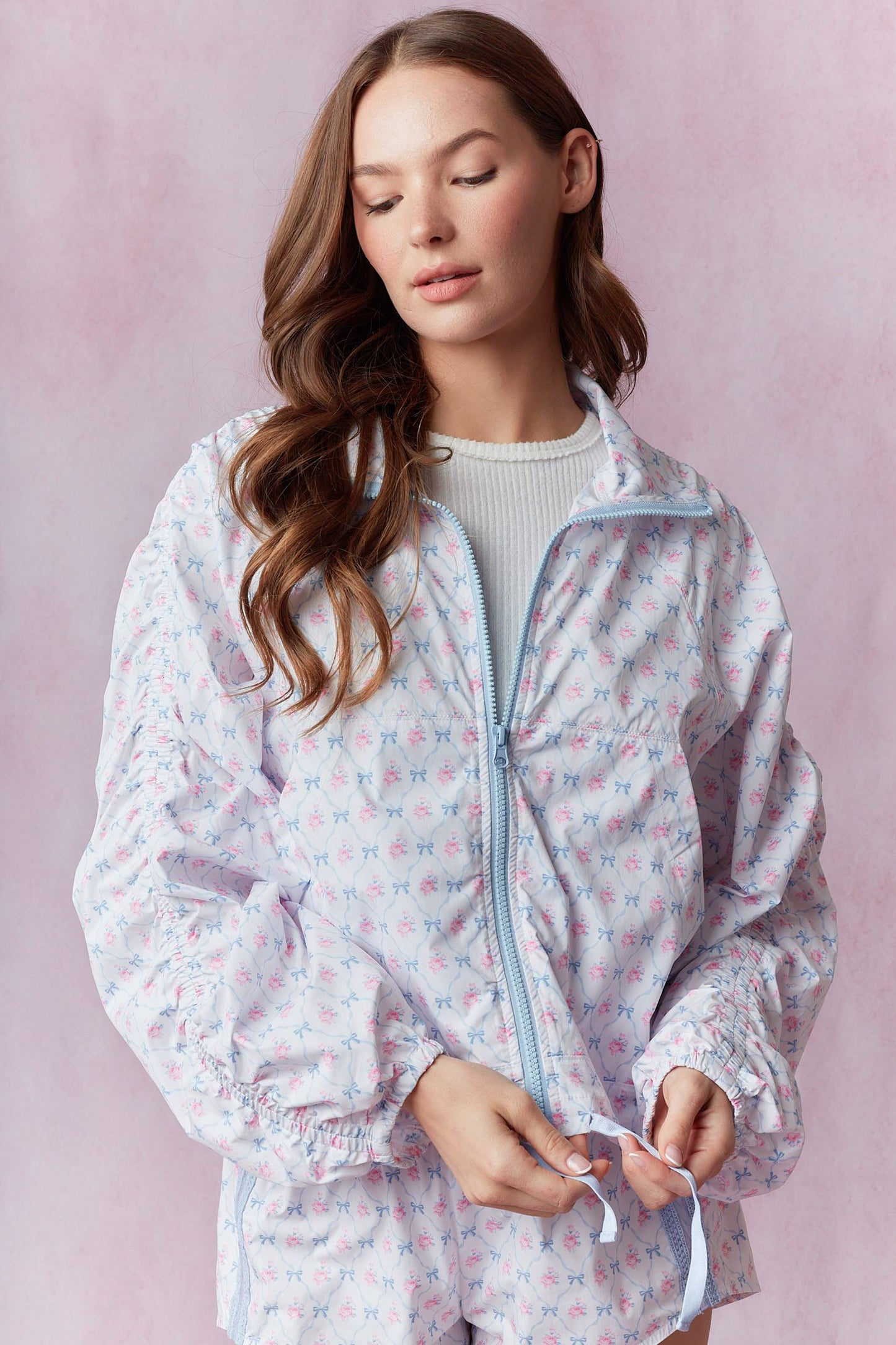 Bow and Floral Windbreaker Jacket