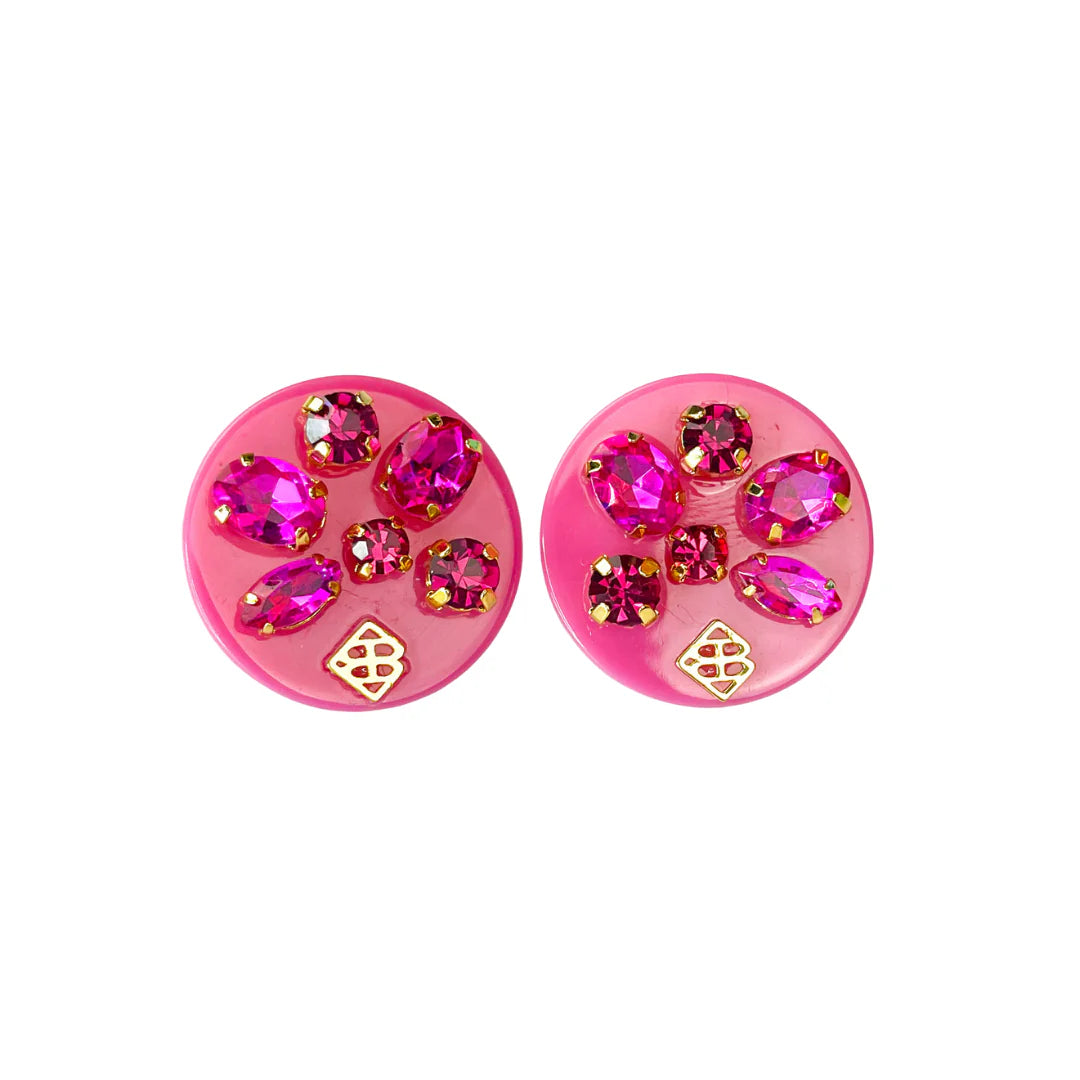 BC- Pink Resin Dot Studs with Pink Crystals