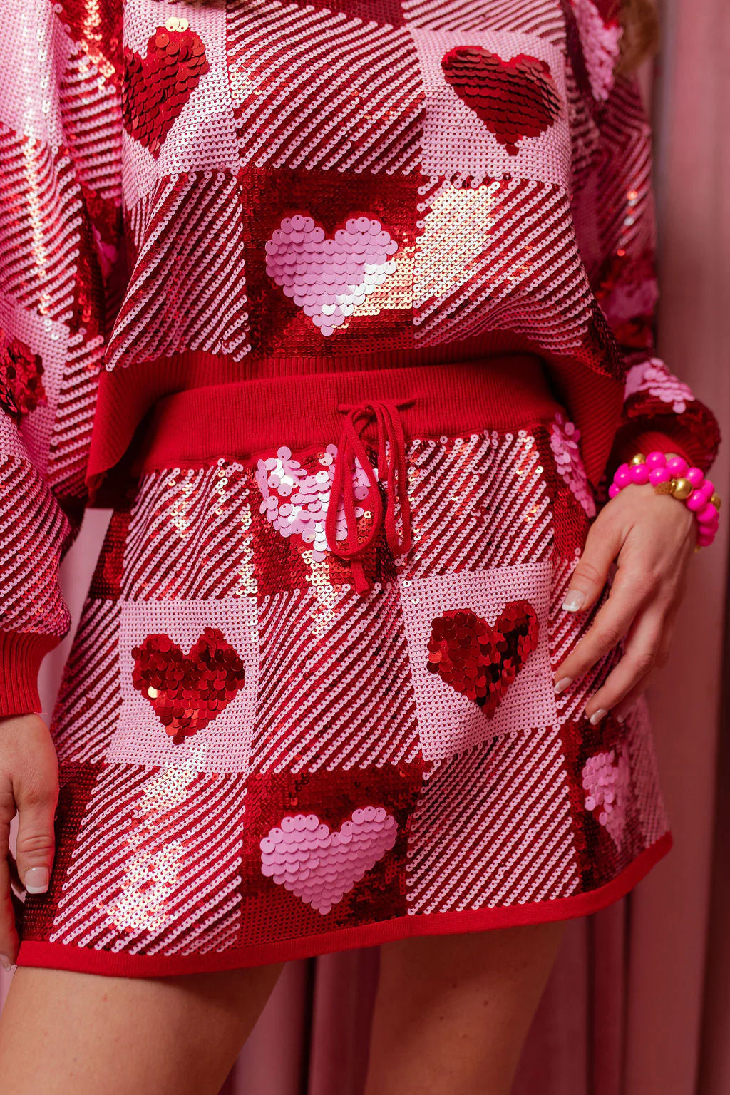 BC- Sequin Hearts Plaid Skirt