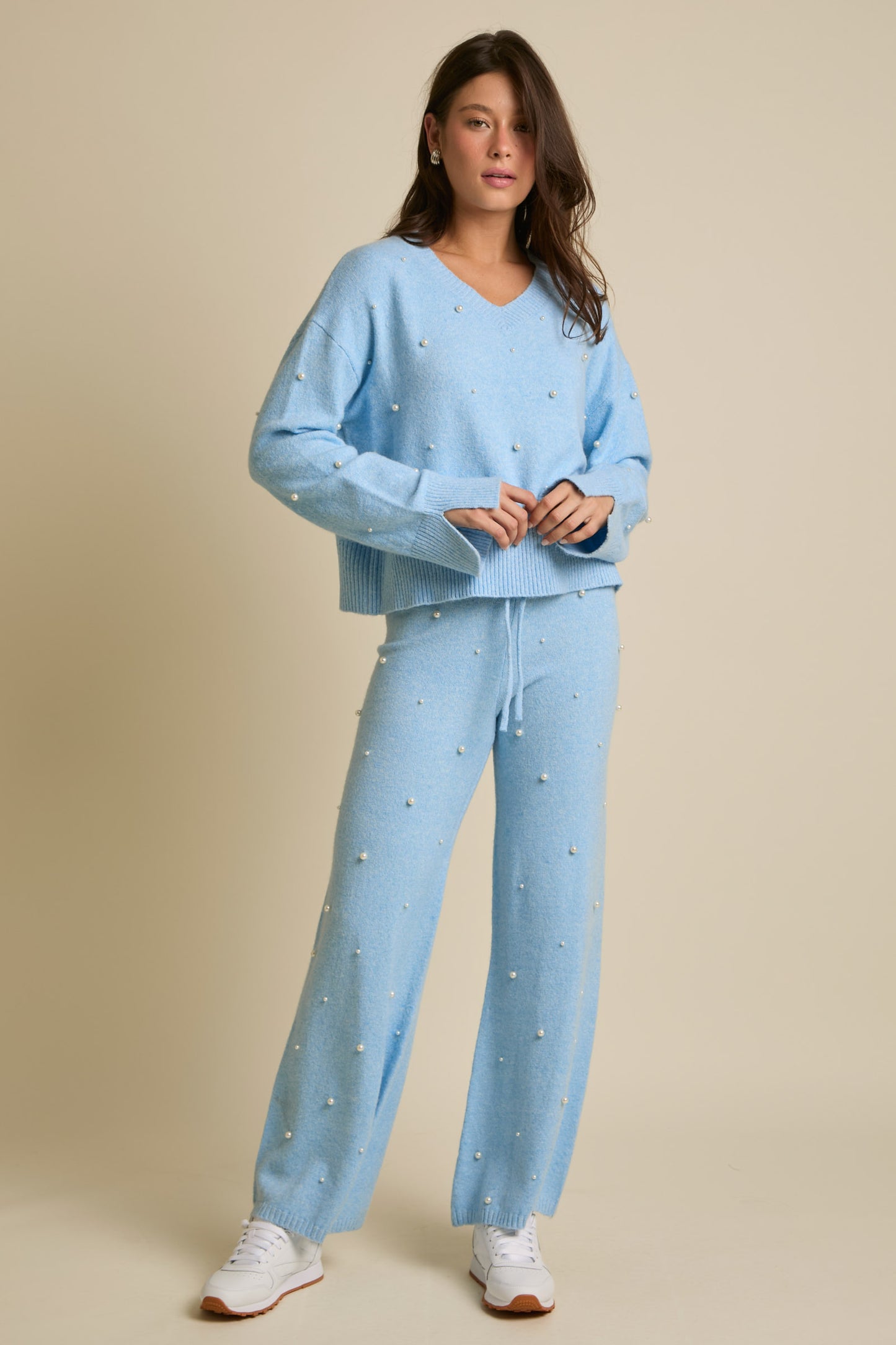 Collete Pearl Sweater Set- Blue