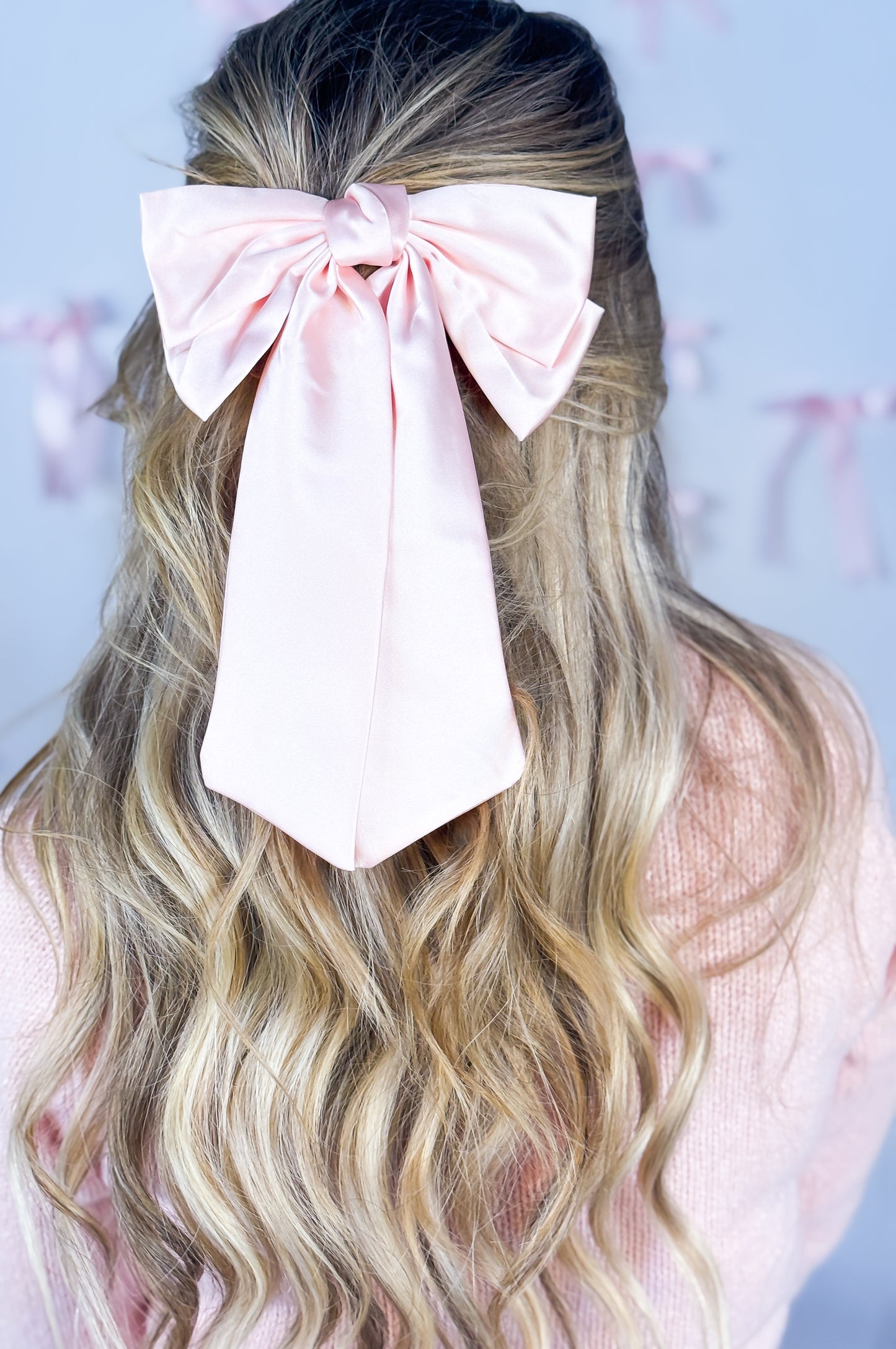 Doubled Satin Bow Hair Clip: Pink