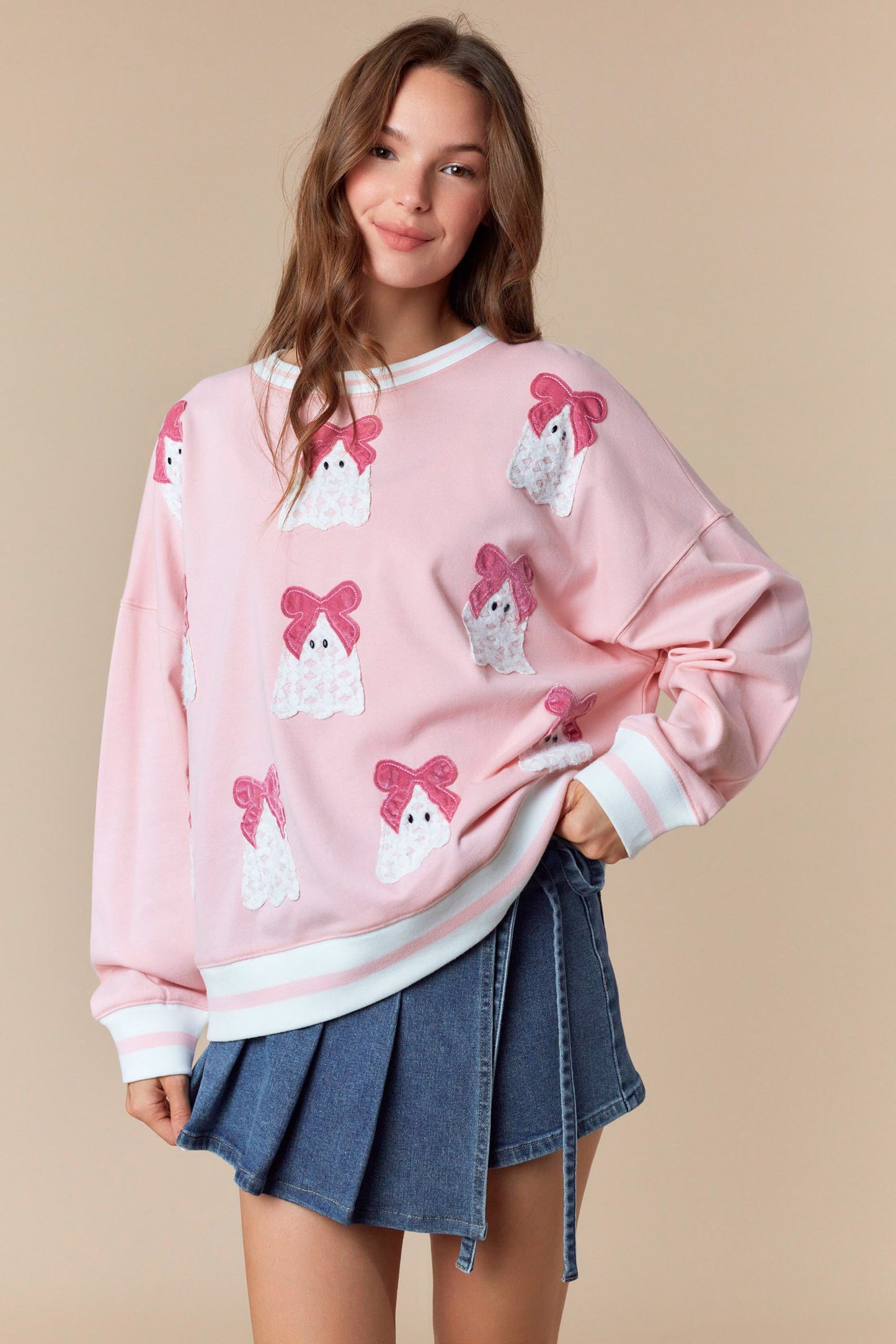 Lace Ghost Velvet Bows Sweatshirt