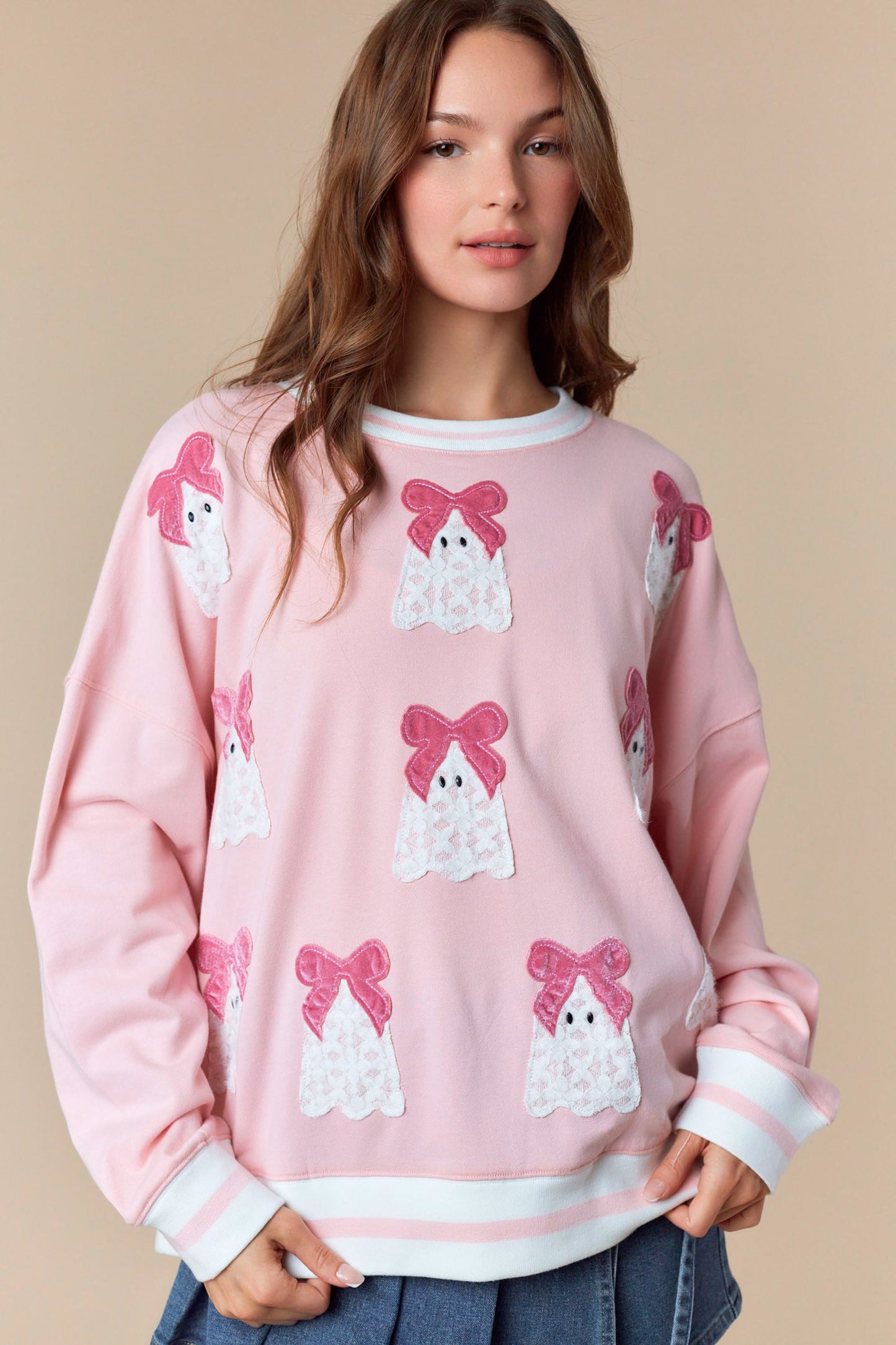 Lace Ghost Velvet Bows Sweatshirt