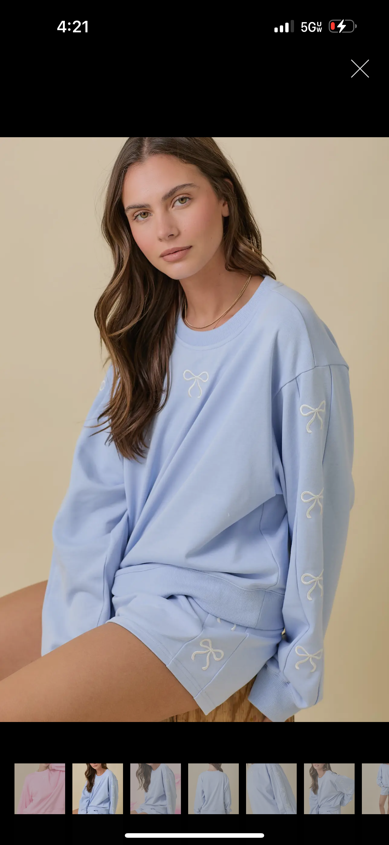 Embroidered Bow Lounge Set- Blue