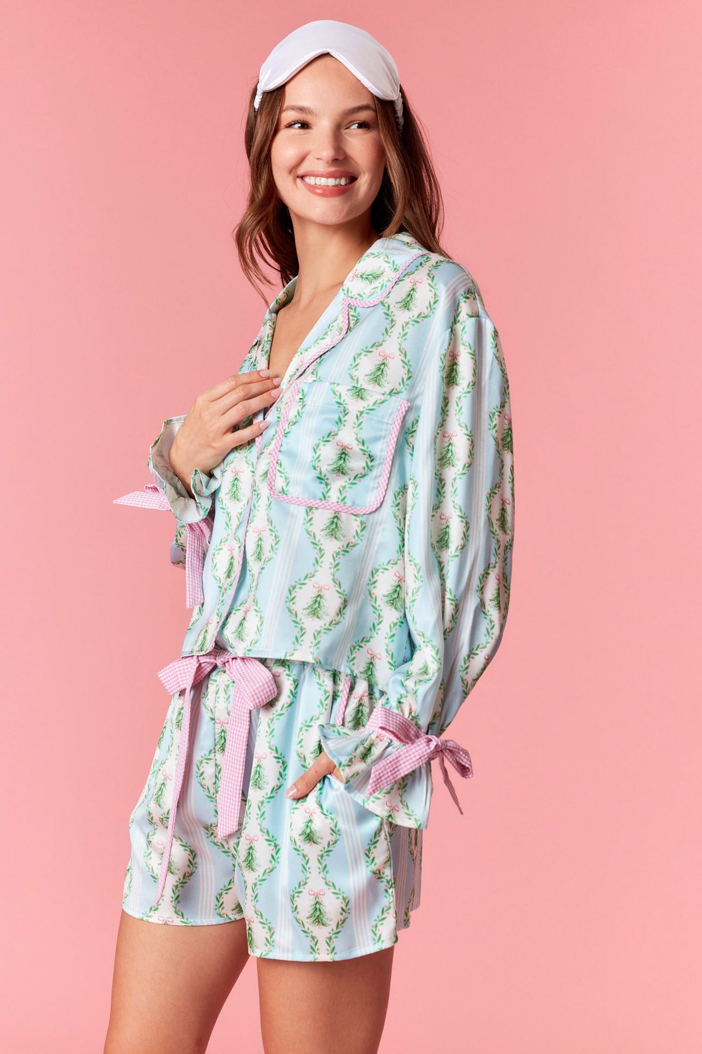 Blue Satin Christmas Tree Pajamas