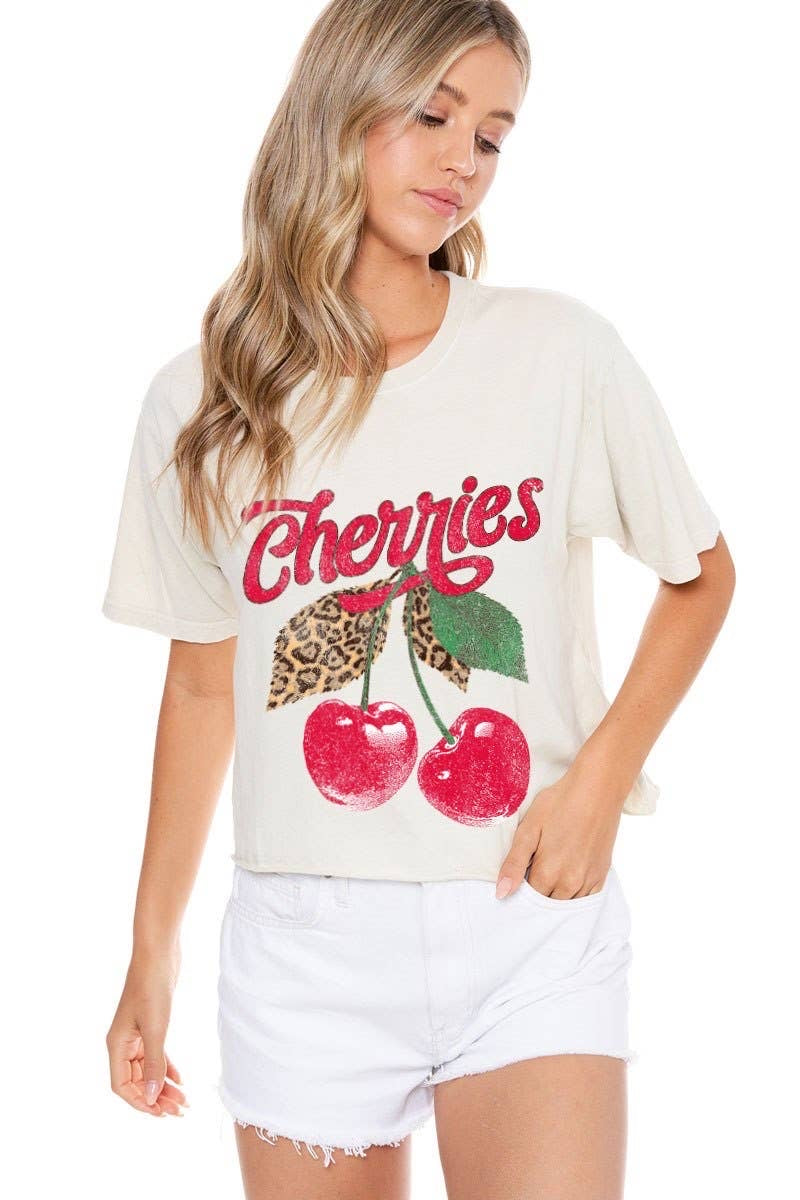 Cherries Graphic Cropped Tee- Bone