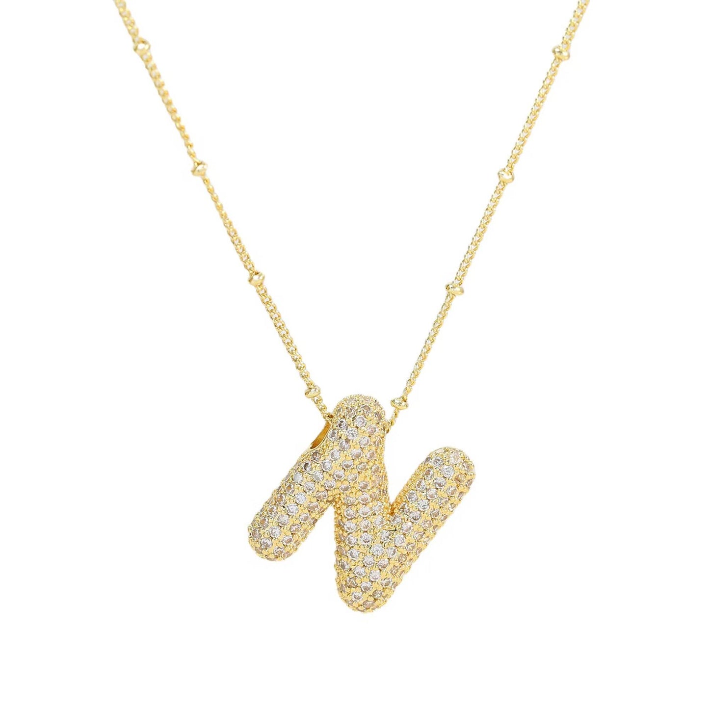 Mini Initial CZ Balloon Bubble 18K Gold Necklace