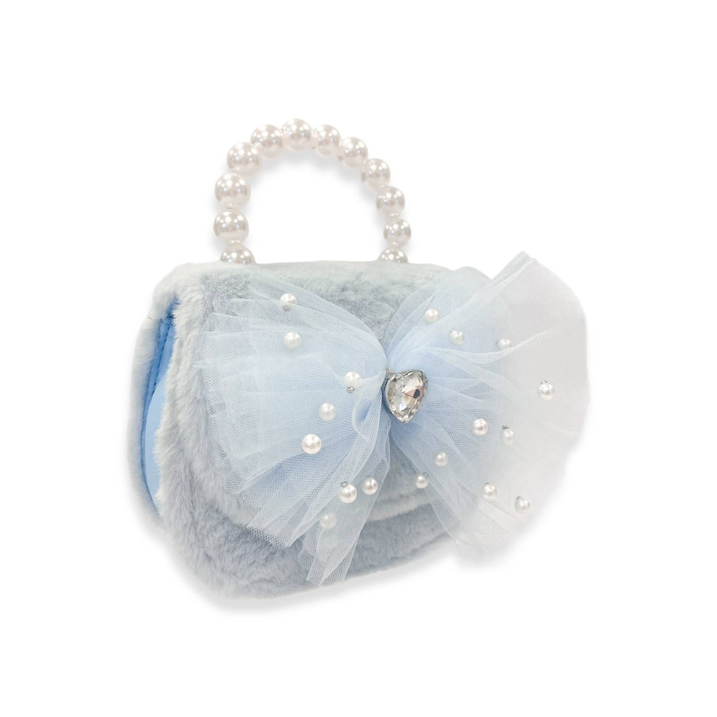 Girls Mesh Bow Furry Purse- Blue