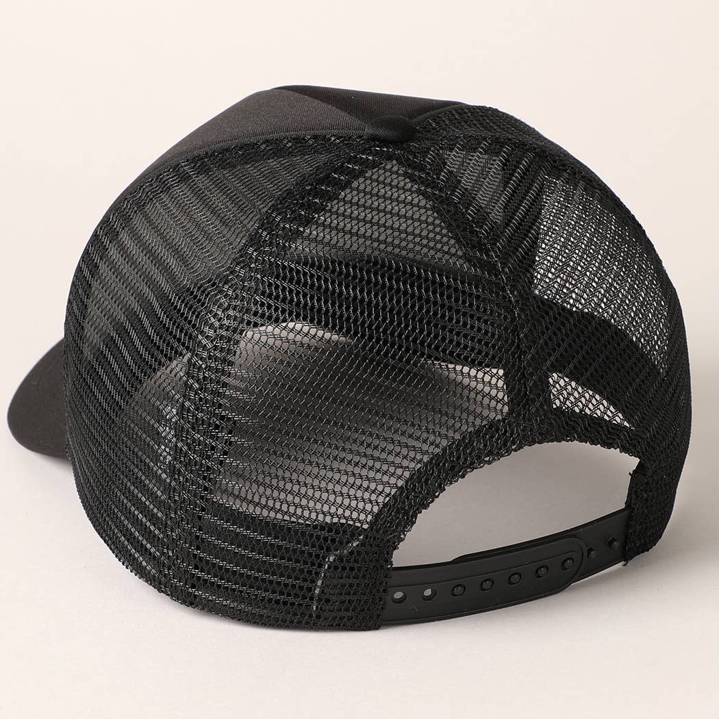 Rhinestone Bow Patch Trucker Hat: Black