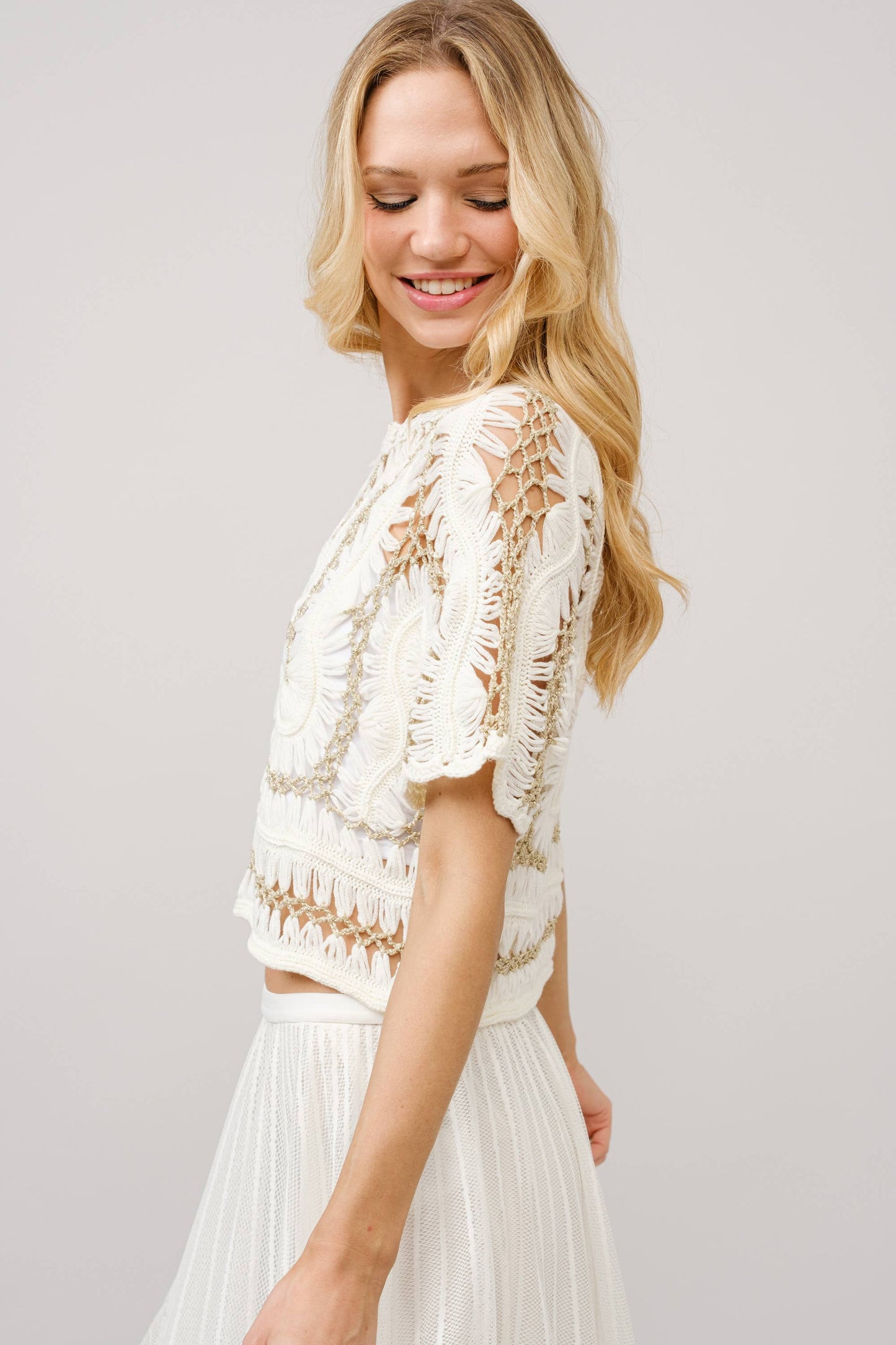 Bria Metallic Thread Knitted Crop Top: