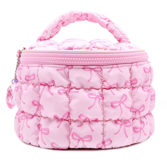 Bow Print Quilted Scrunchies Round Glam Bag
