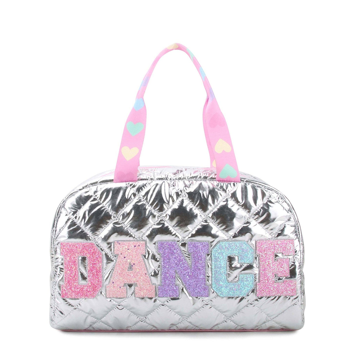'Dance' Metallic Quilted Medium Duffle Bag- Metallic Silver