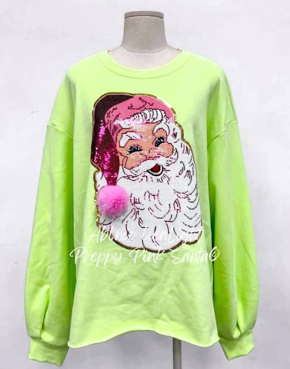 Sequins Preppy Pink Santa Lime Green Sweatshirt