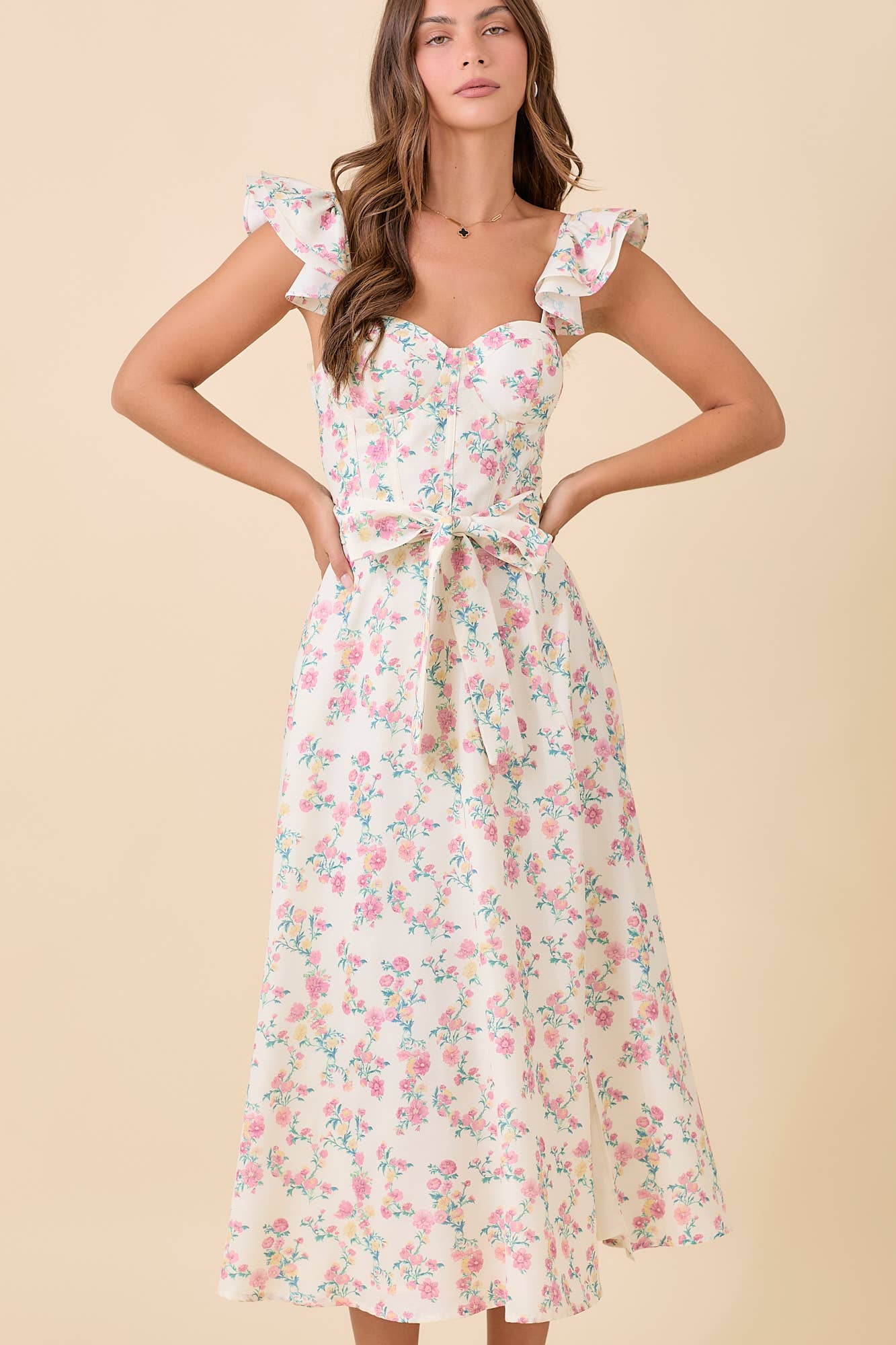 Sara Ruffle Sleeve Midi Dress