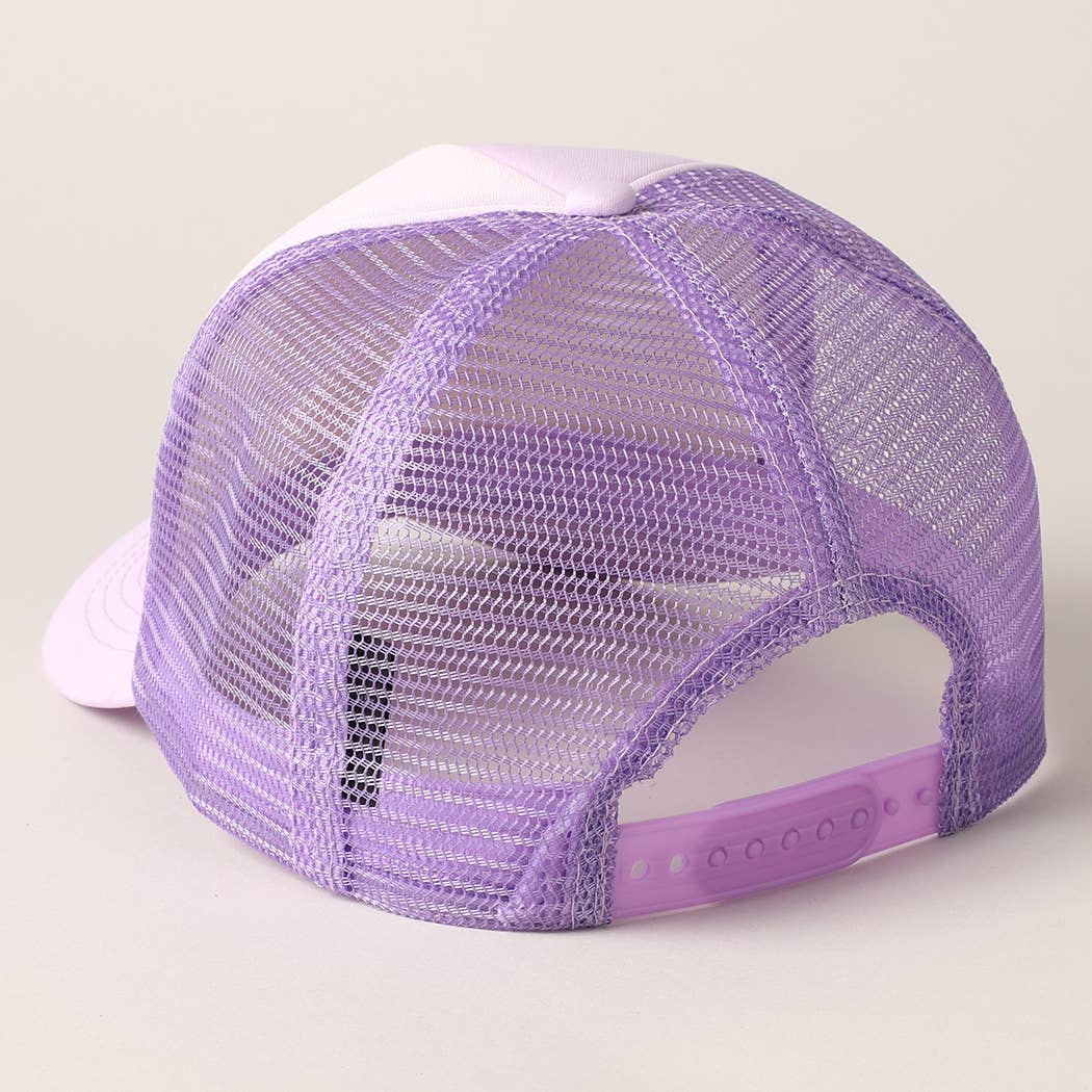 Rhinestone Bow Patch Trucker Hat: Lavender