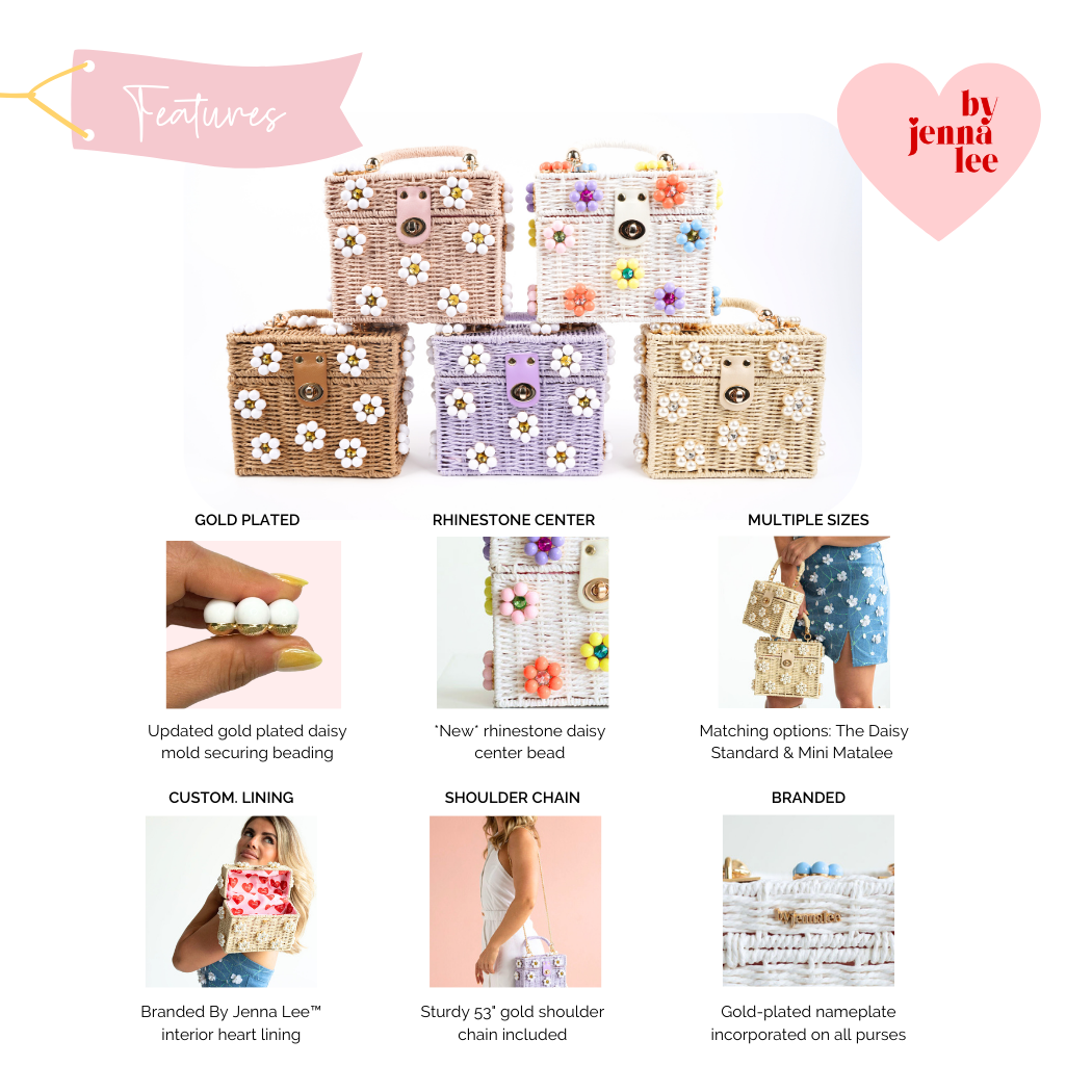 Wicker Bucket Daisy Flower Purse: Cream + Pearl Daisy / Large