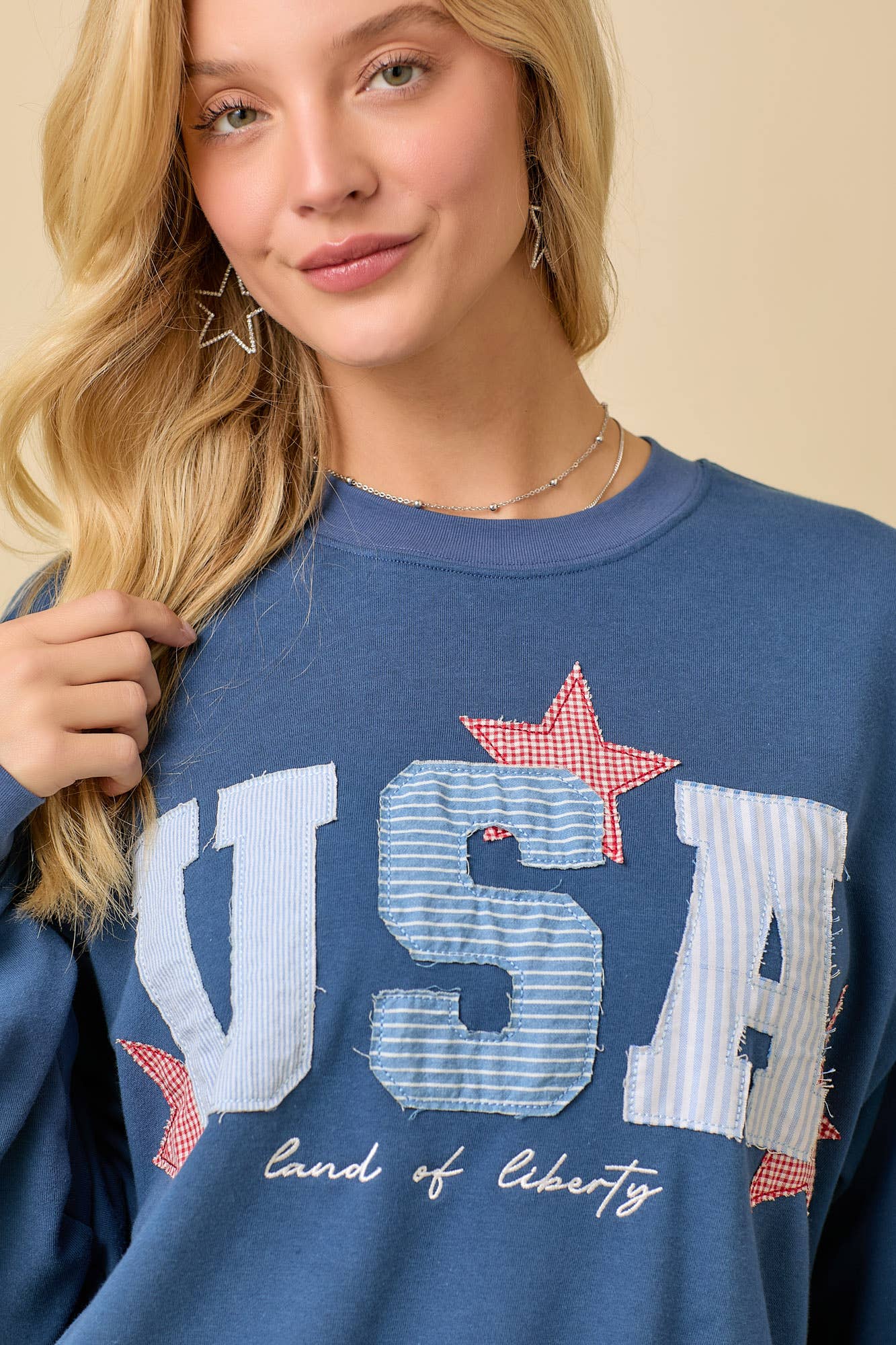 USA Patchwork Oversized Crewneck Lightweight Sweatshirt