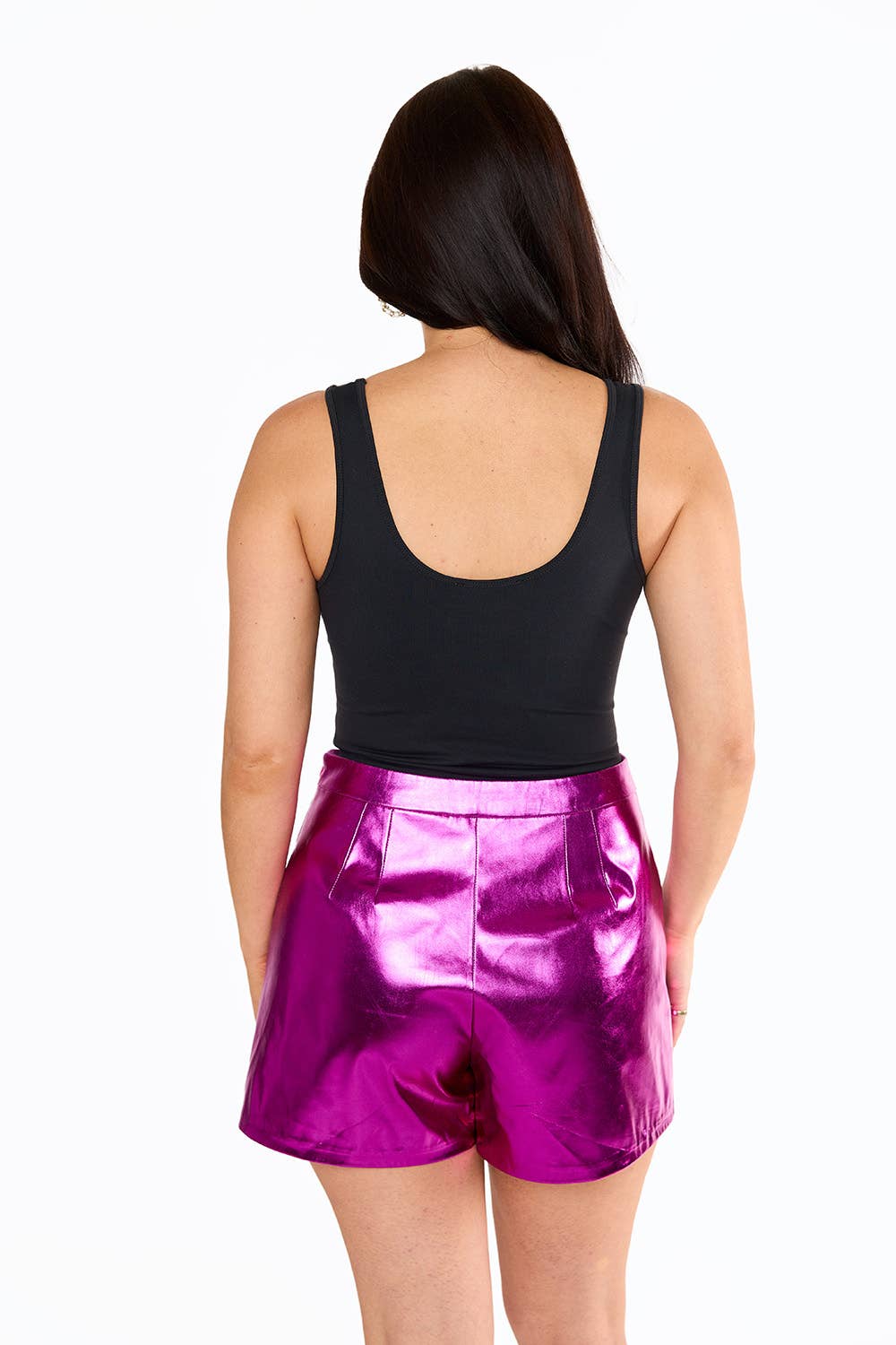 Chelsea Magenta Pink Metallic Faux Leather Skort