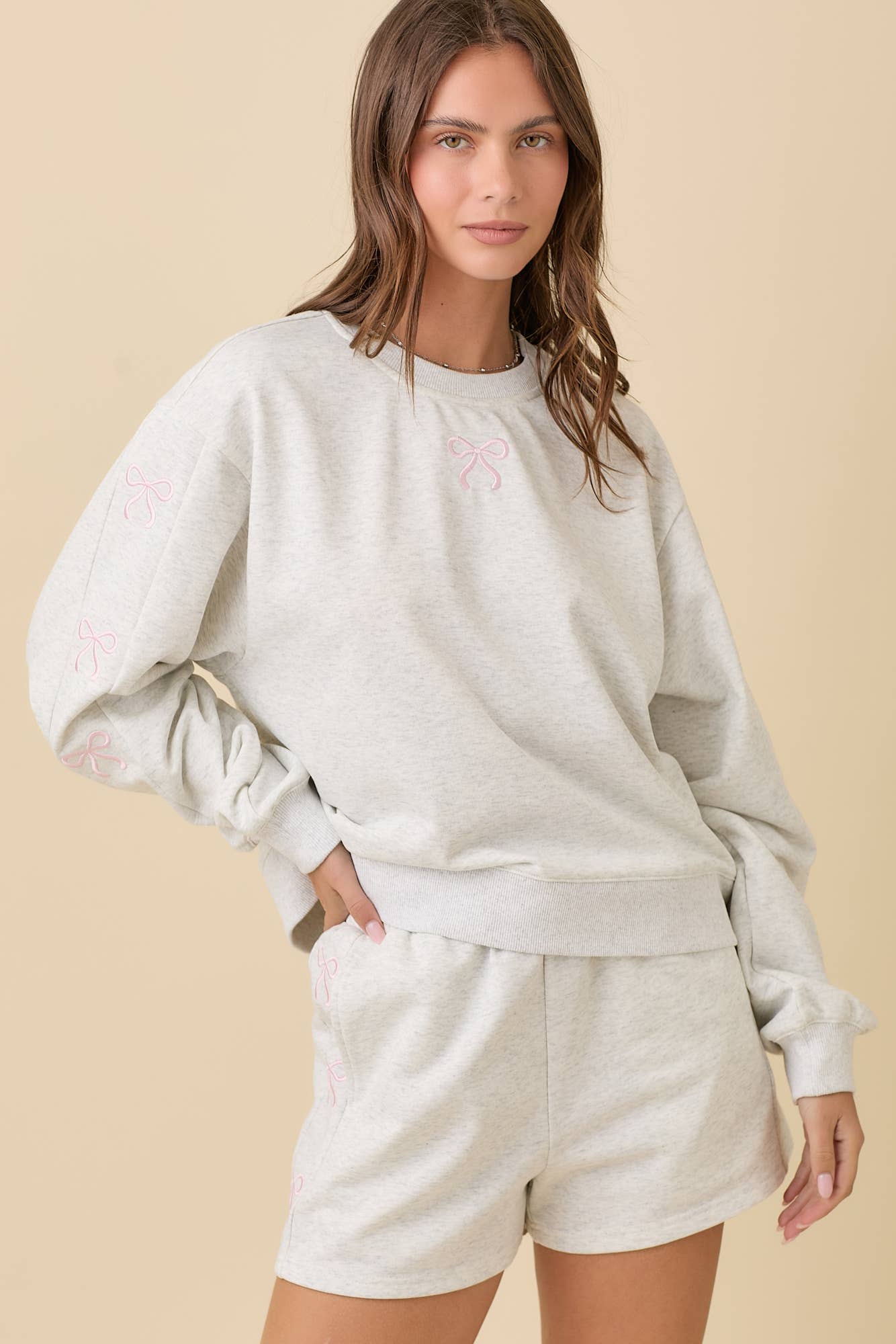 Embroidered Bow Lounge Set