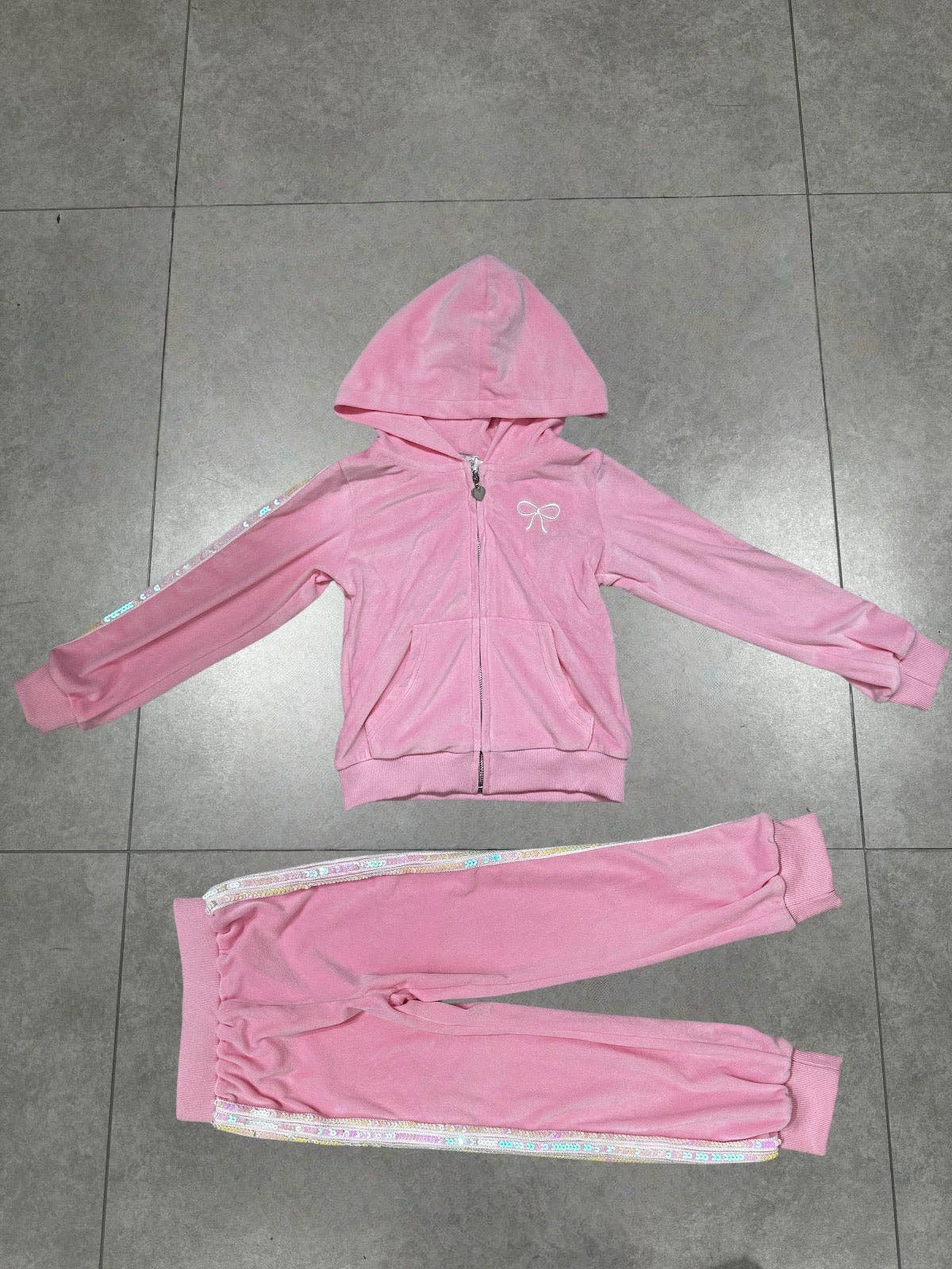 Girls Velvet Bow Sequin Set