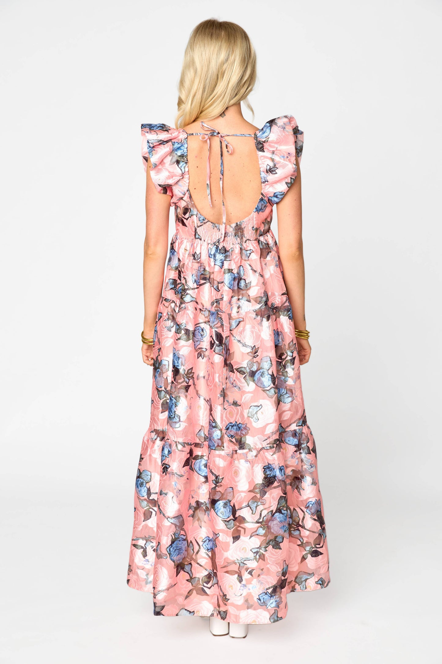 Lilly Pink Floral Flutter Maxi Dress