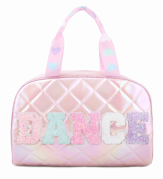 'Dance' Metallic Quilted Medium Duffle Bag- Light Pink