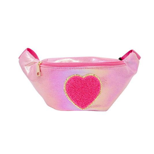 Girls Shiny Heart Patch Sling Bag: Hot Pink
