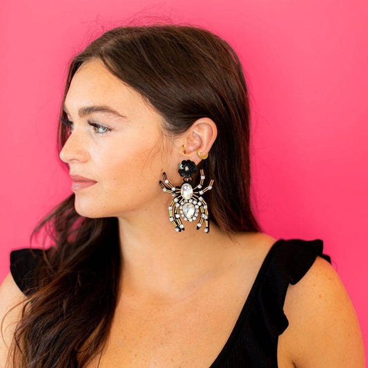 Halloween Rhinestone Spider Earrings