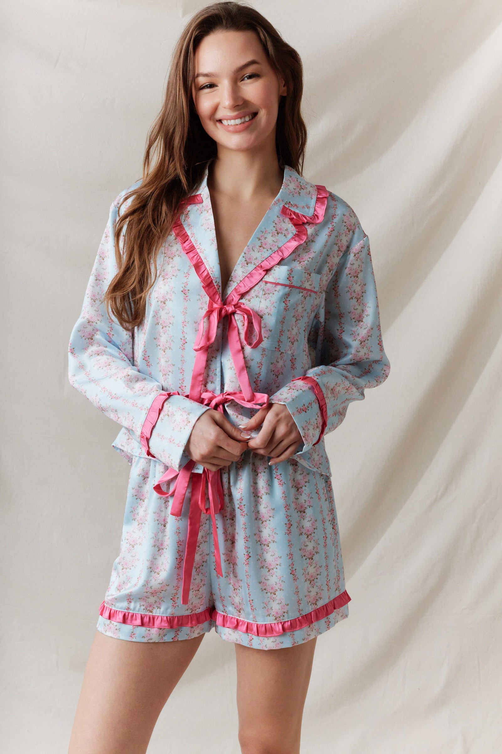 satin pyjama dress Sara Floral Silk Satin White Pajamas & Dressing Gown Set Kimono Robe, L