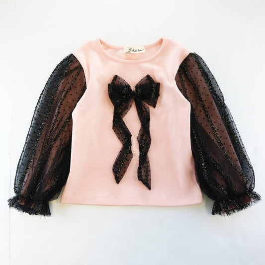 Bella Mesh Bow & Sleeve Top
