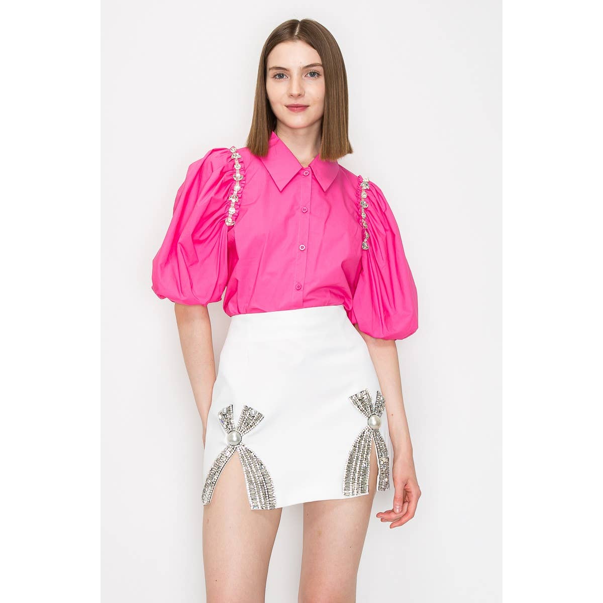 Celia Puff Sleeve Embellished Blouse