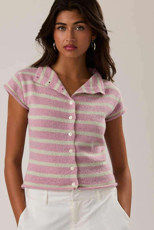 Kali Striped Sweater Top- Pink