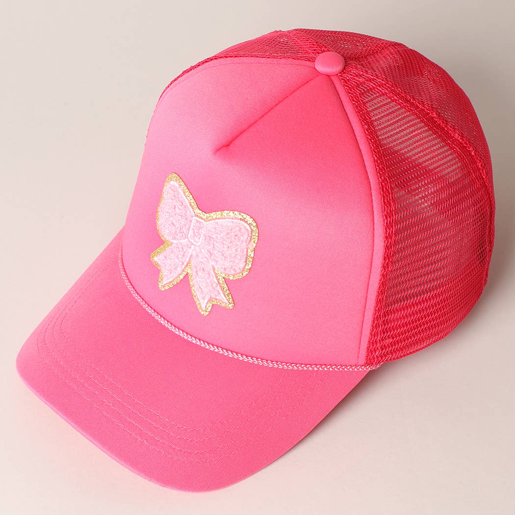 Pink Bow Patch Trucker Hat: Hot Pink