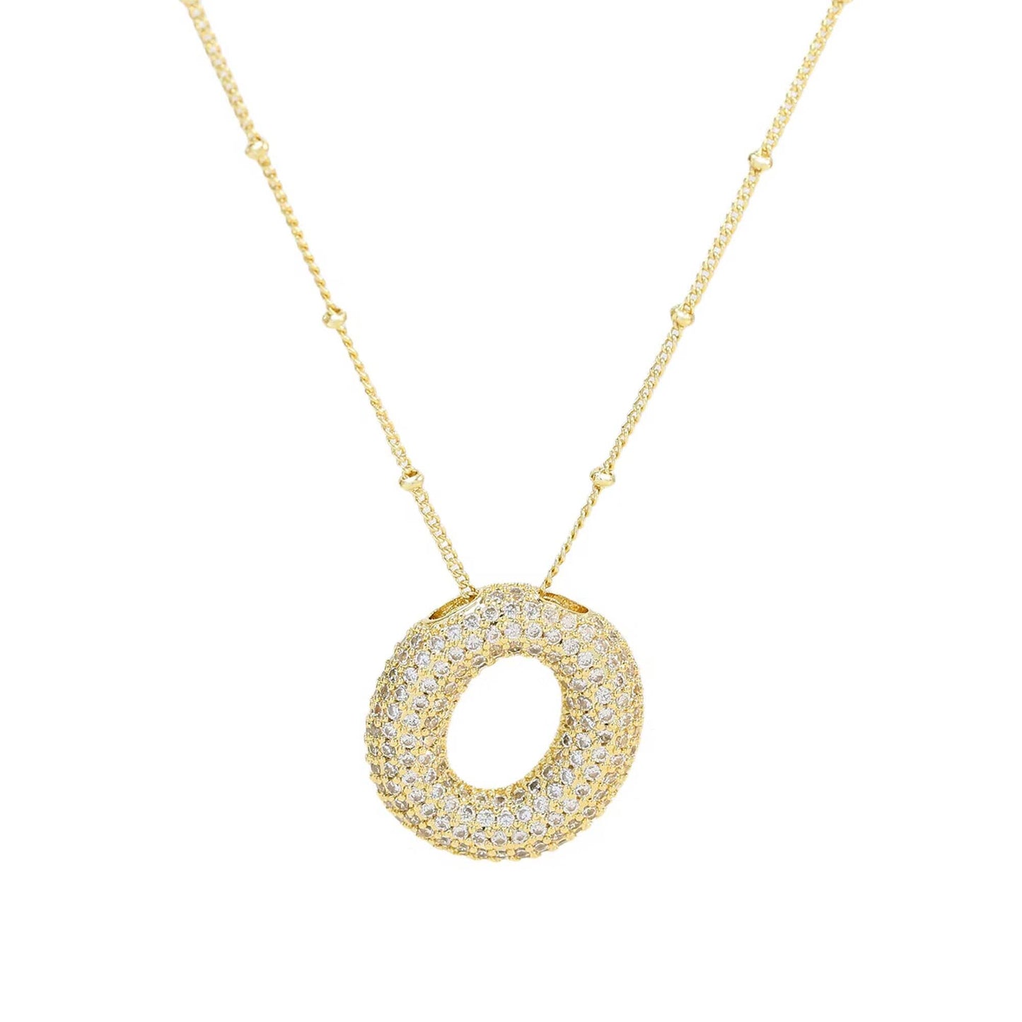 Mini Initial CZ Balloon Bubble 18K Gold Necklace