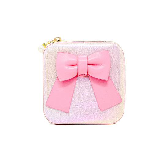 Girls Shiny Bow Jewelry Box: Pink