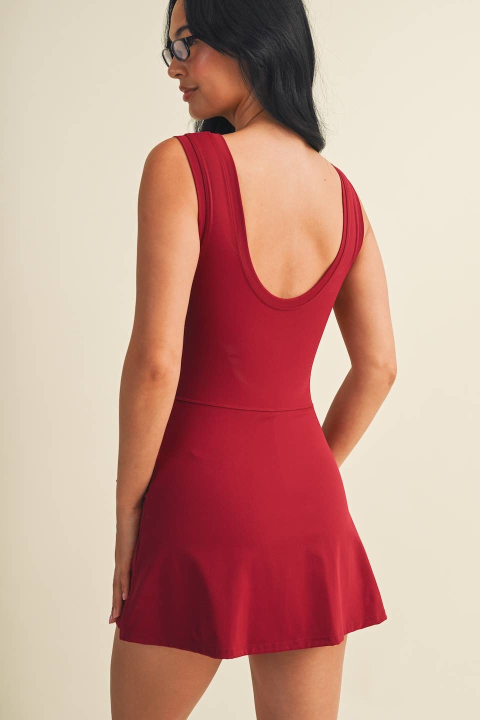 Sleeveless Wrap Tie Front Athletic Dress- Dark Cherry