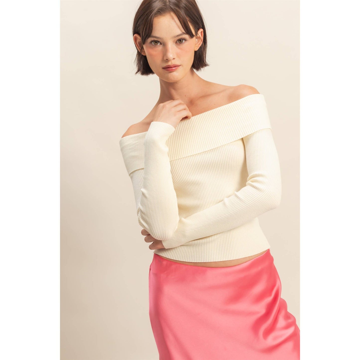Layla Ribbed Knit Top- Cream