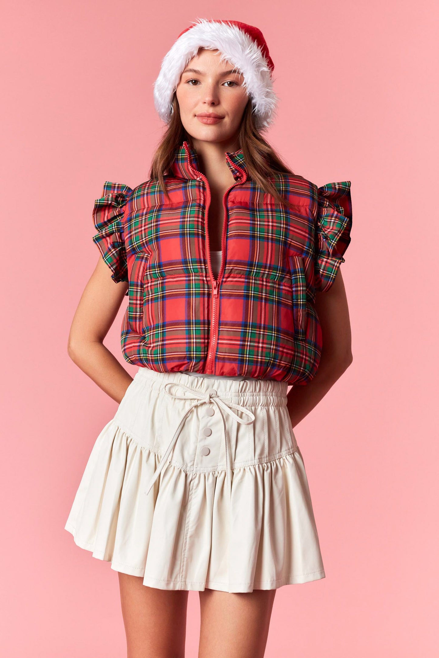 Millie Bow Back Vest- Red Plaid