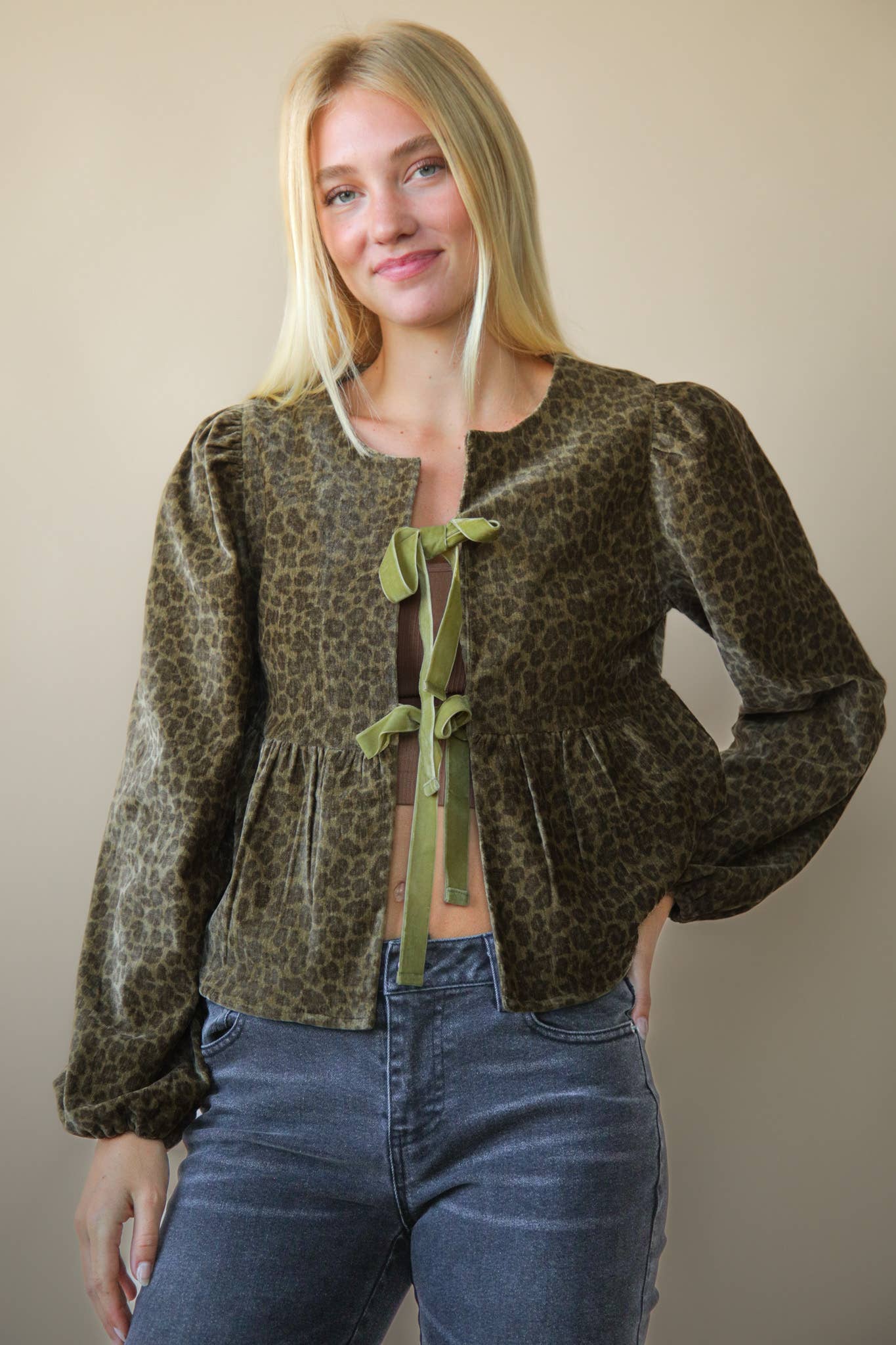 Tara Leopard Tie Blouse