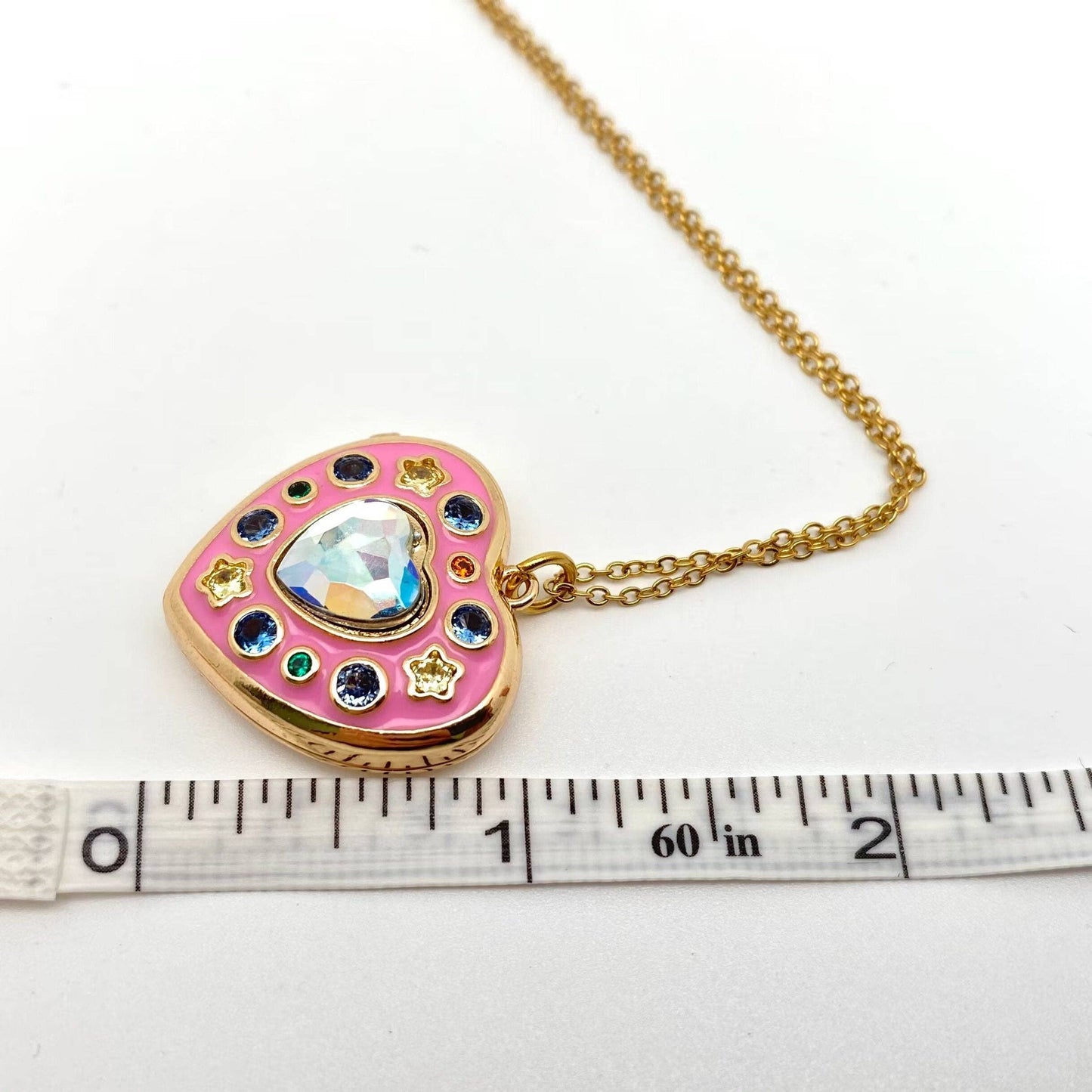 Porsha Enamel Pink Heart Pendant Necklace