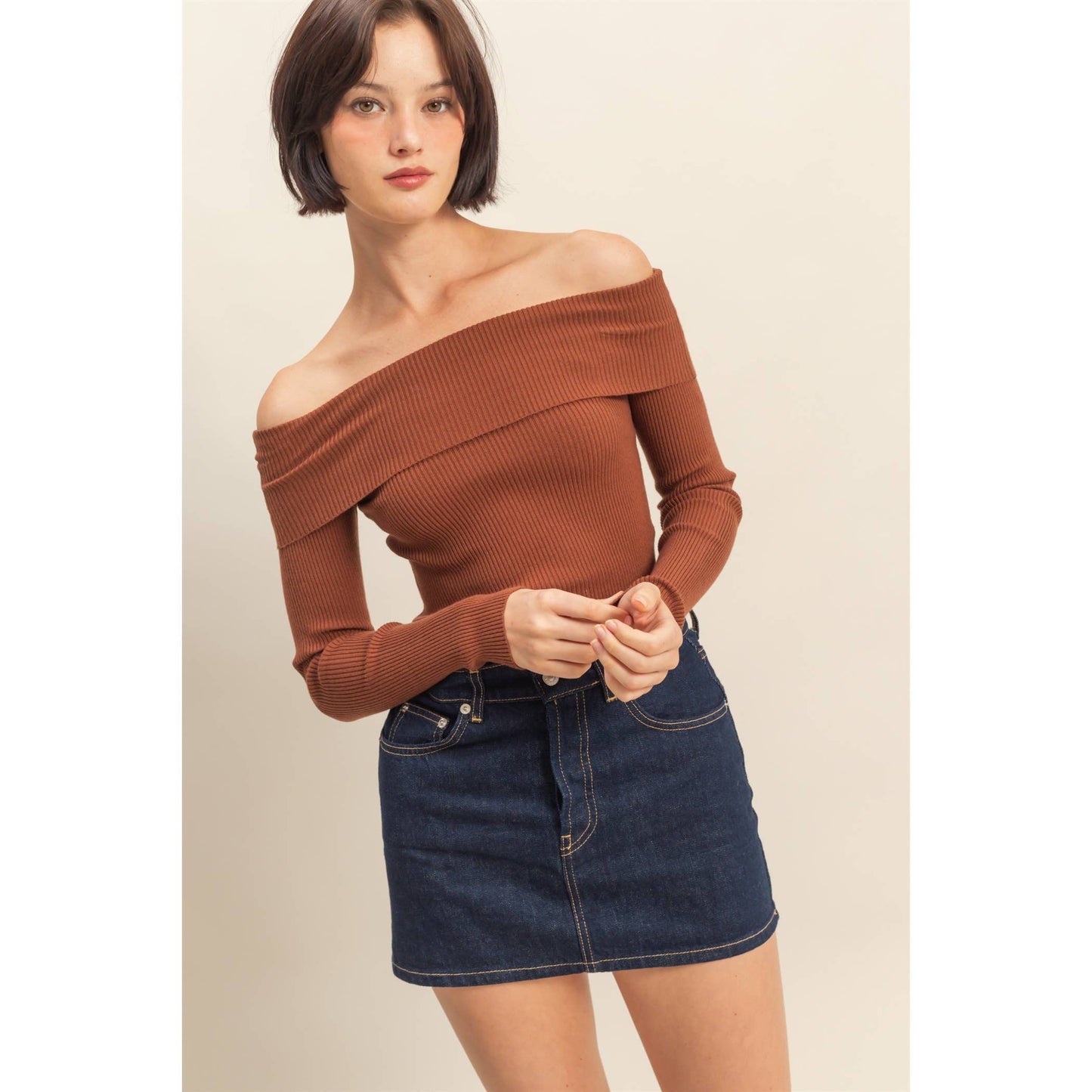 Layla Ribbed Knit Top- Chestnut