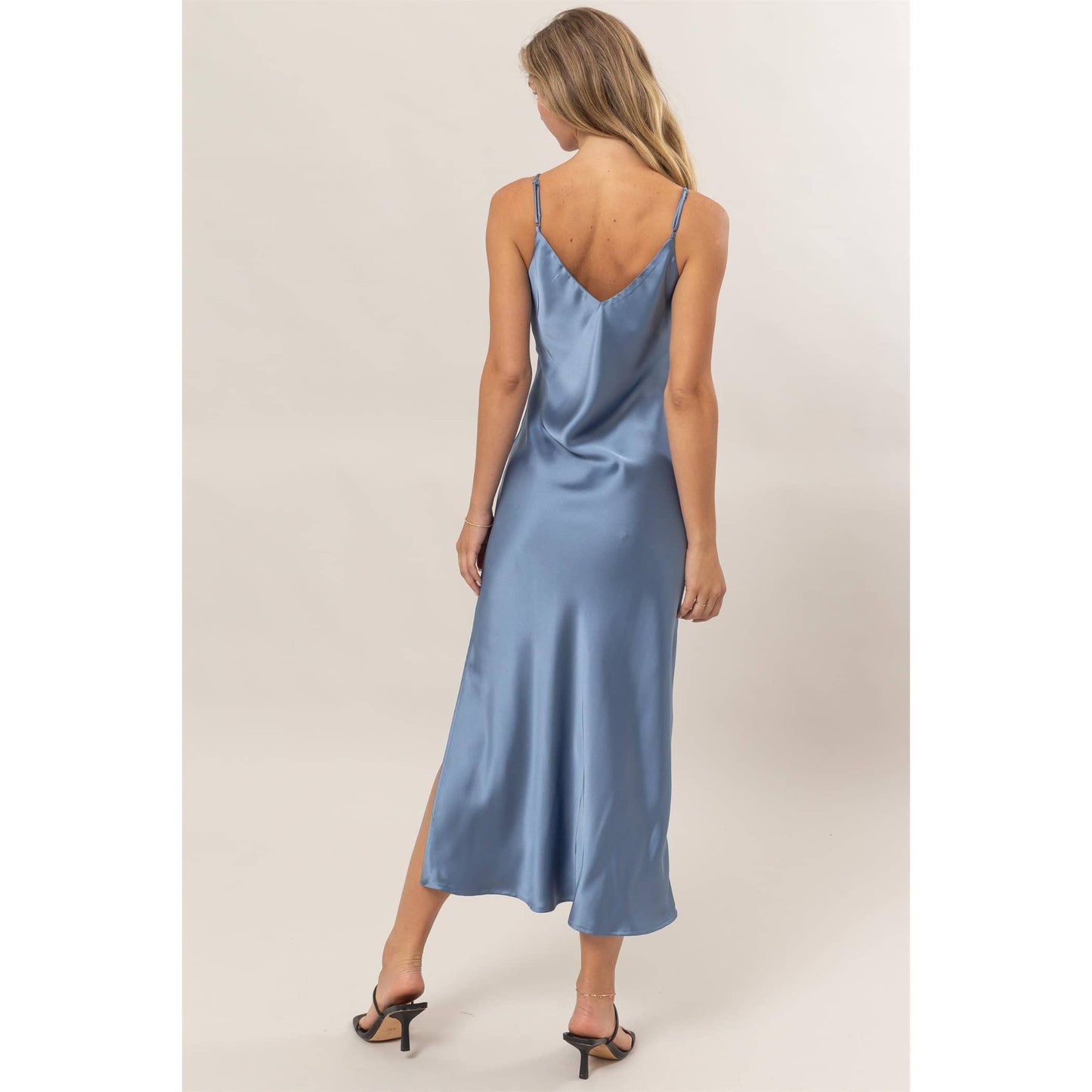 Misty Blue Satin Midi