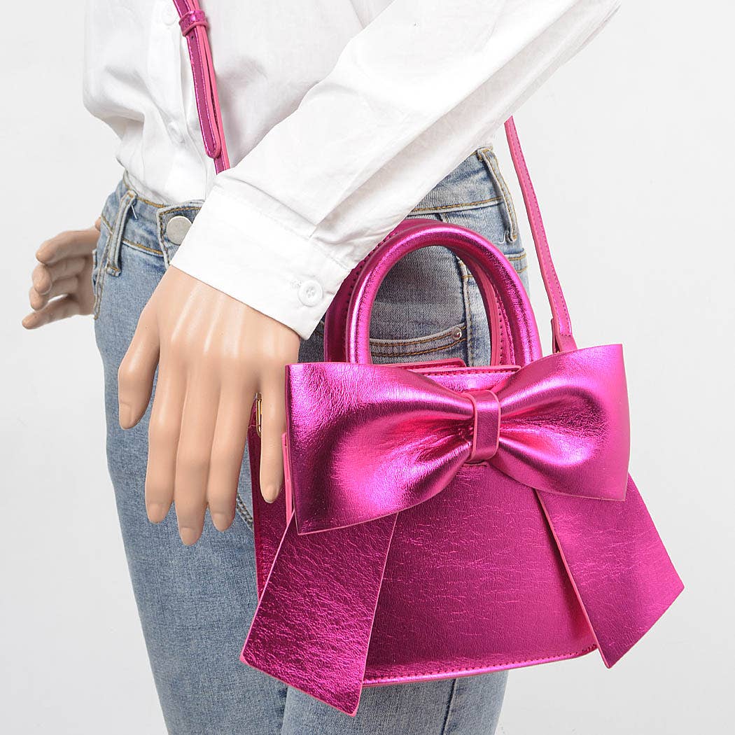 Metallic Bow Mini Bag: Fuschia