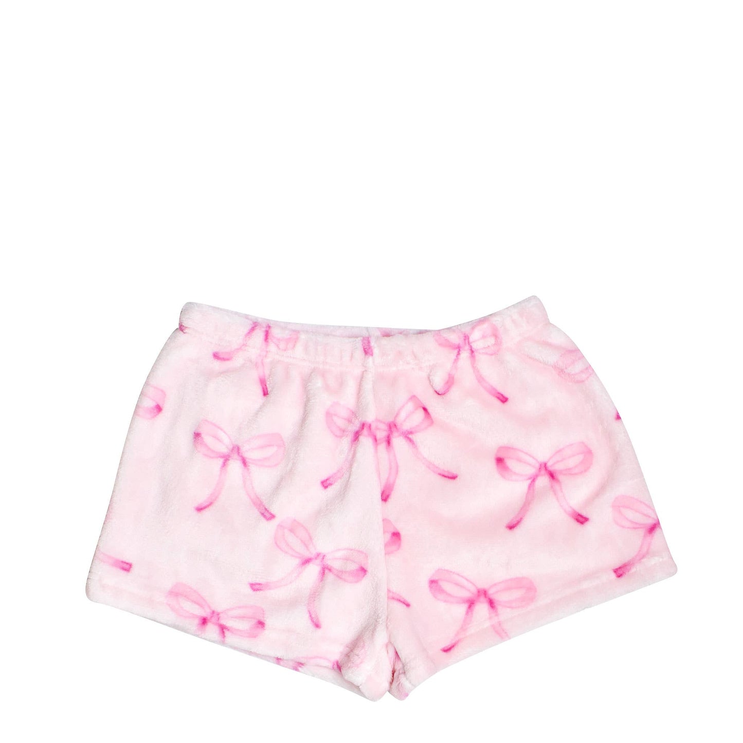 Girls Fleece Printed Cozy Shorts- Pink Bow Print