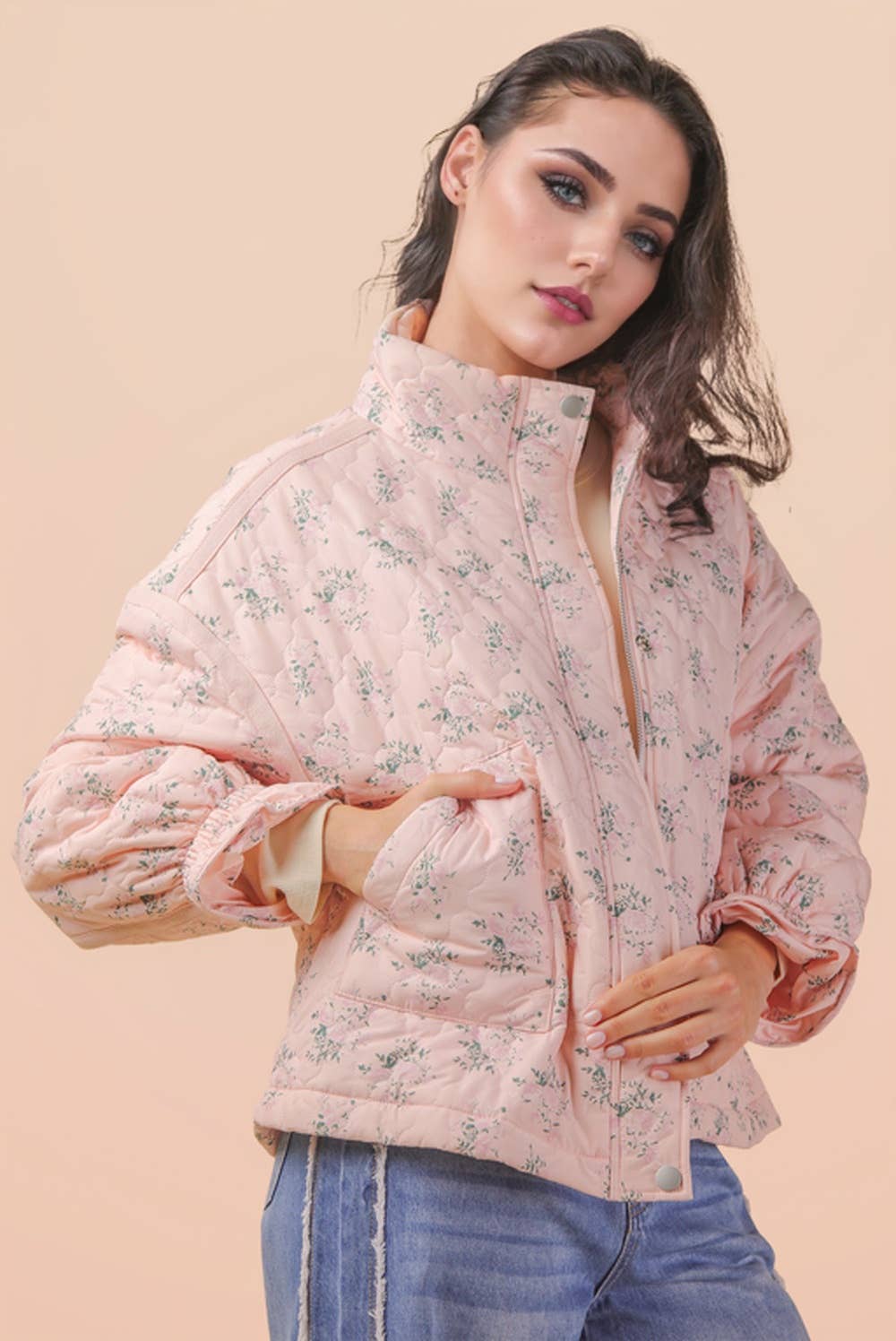 Cecily Oversized Quilted Jacket- Pink