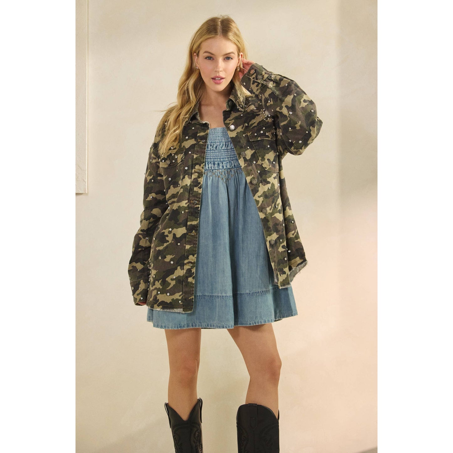 Rhinestone Camo Denim Jacket