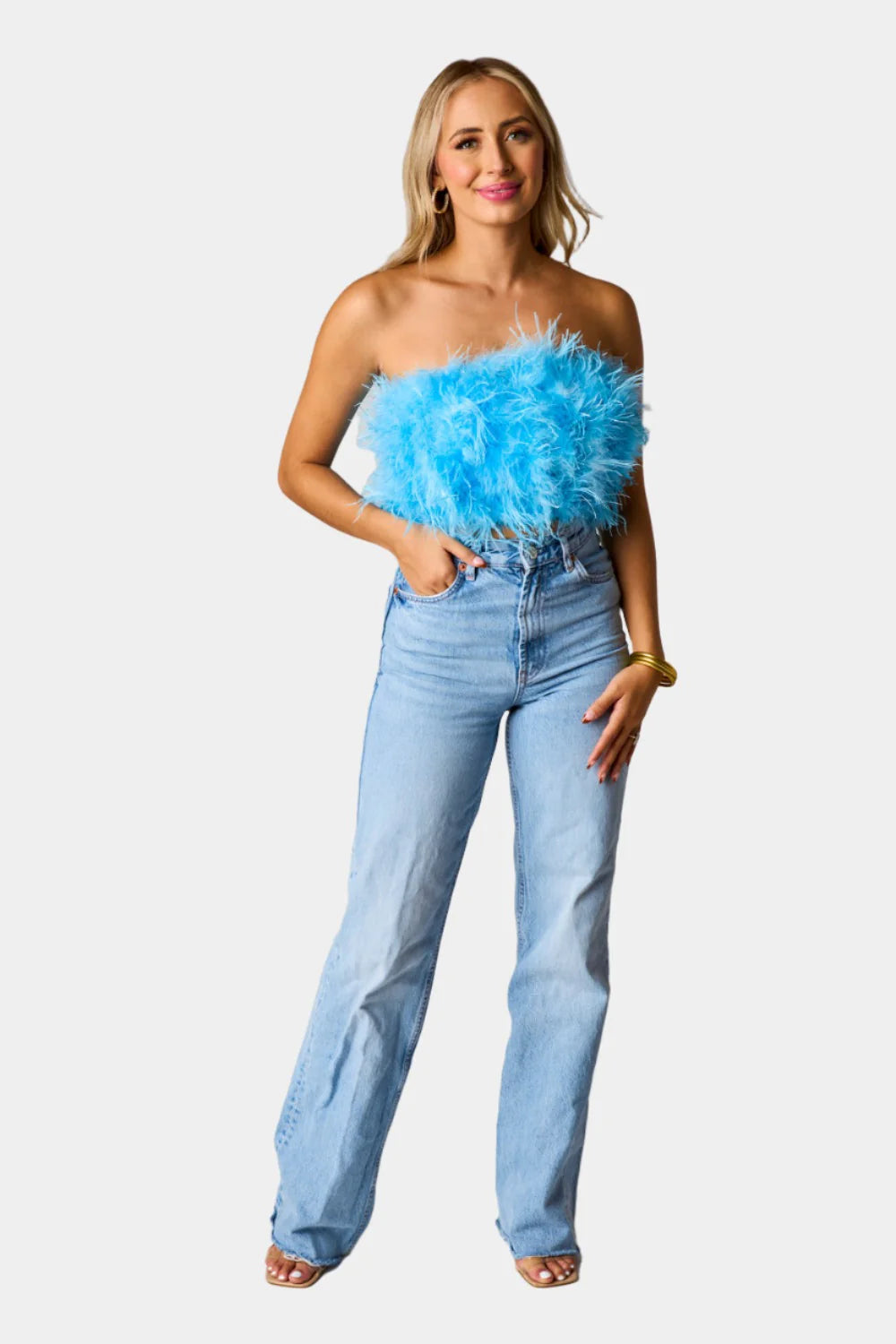 Fancy Feather Crop Top- Azure